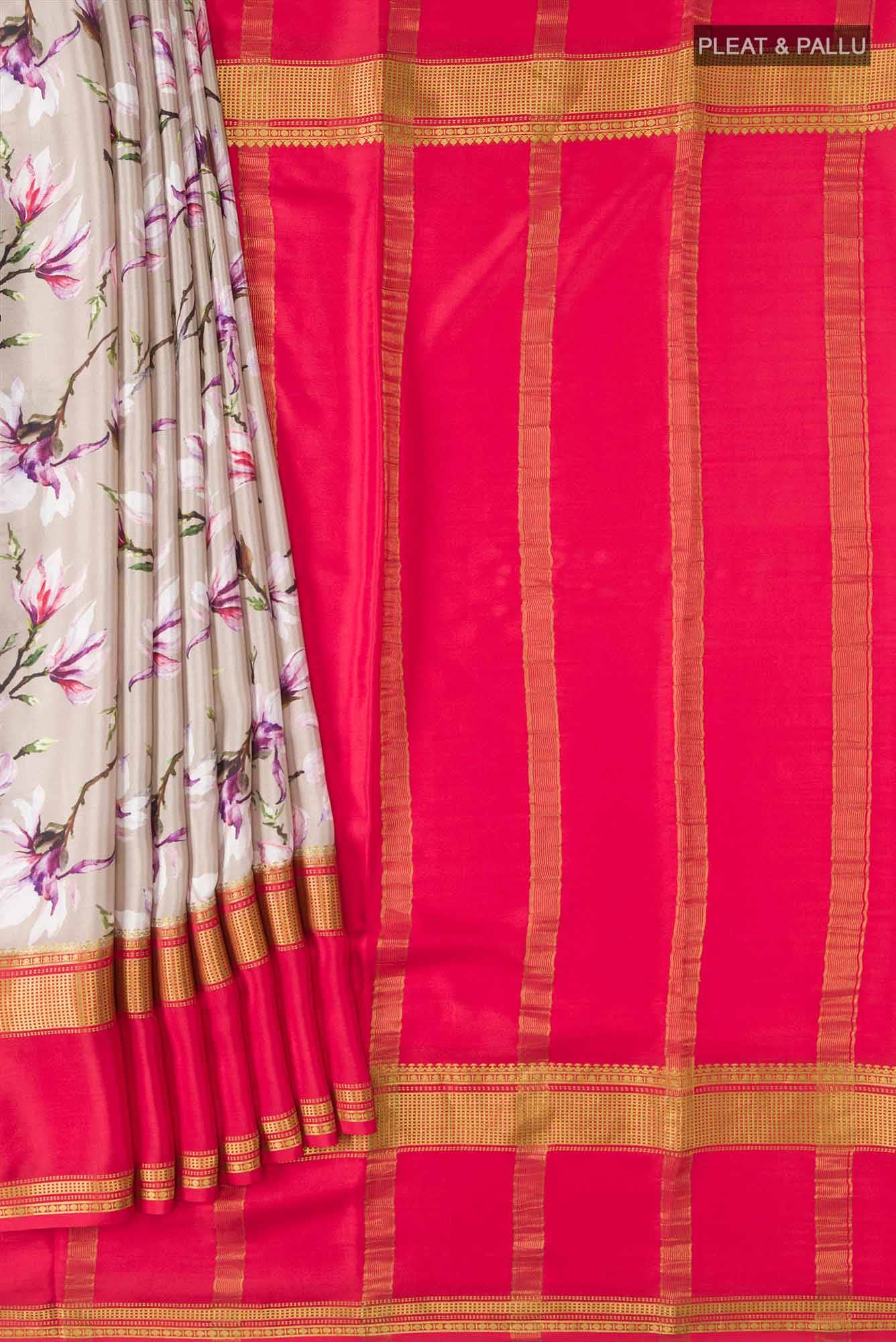 Beige Mysore Crepe Saree