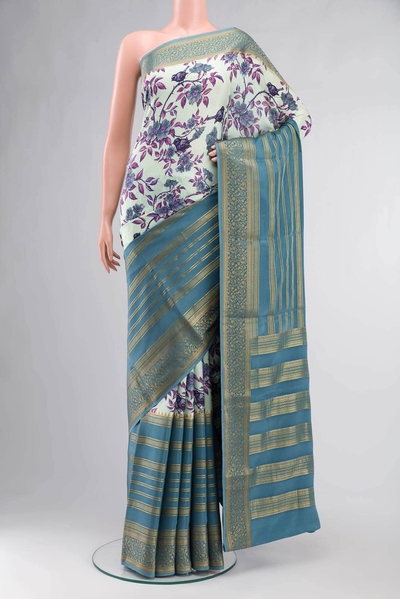 Green Mysore Crepe Saree