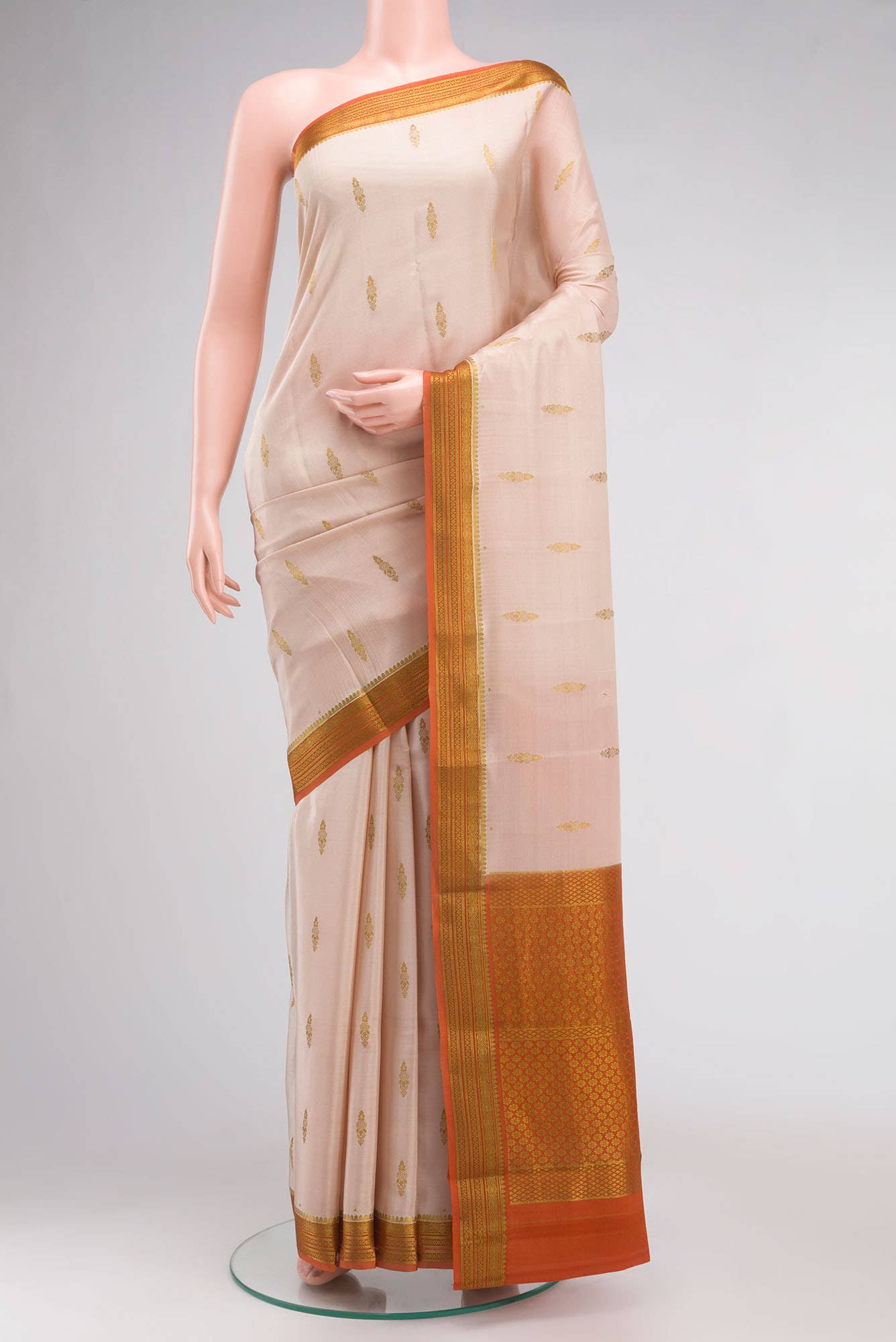 Cream Mysore Crepe Saree