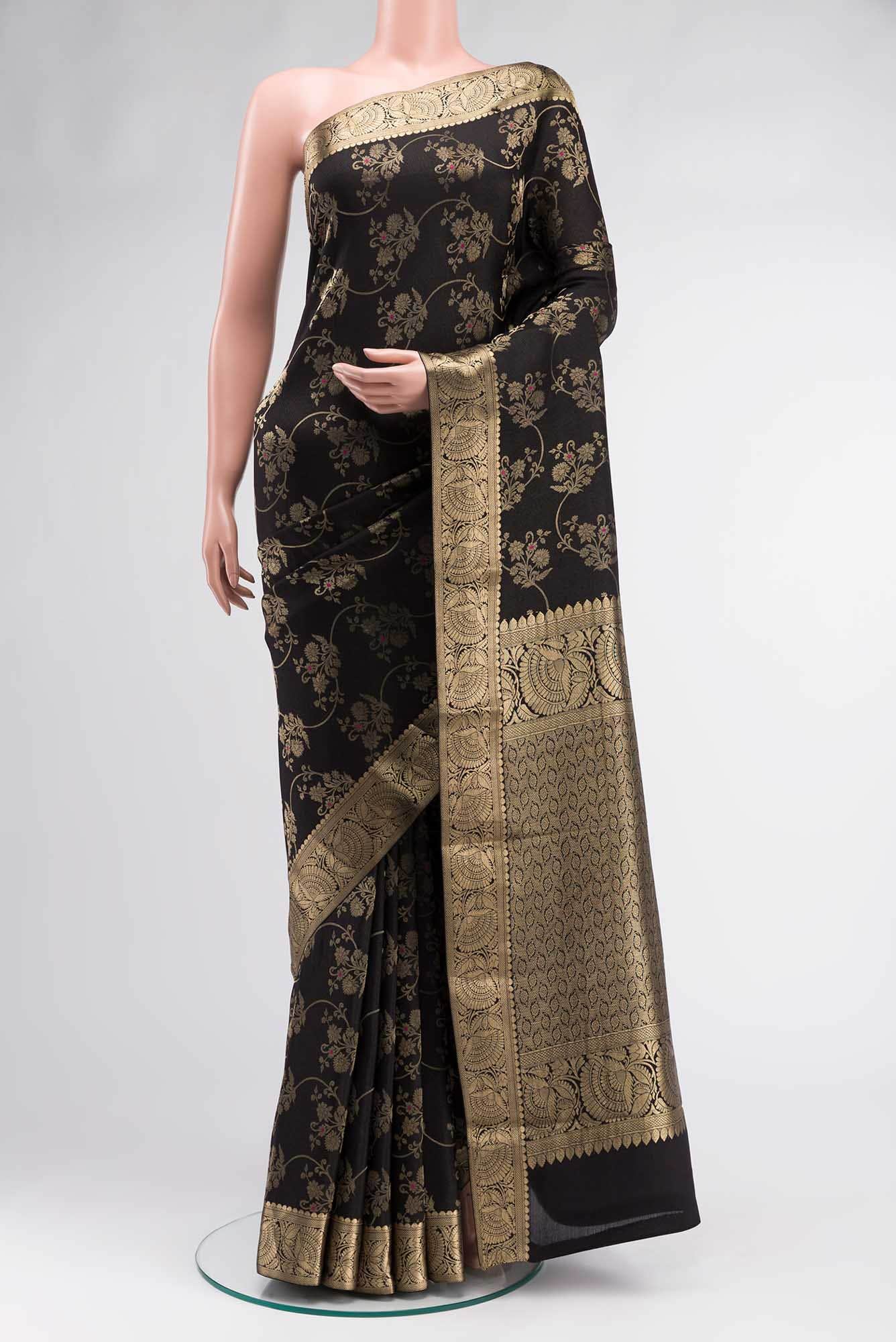 Black Mysore Crepe Saree