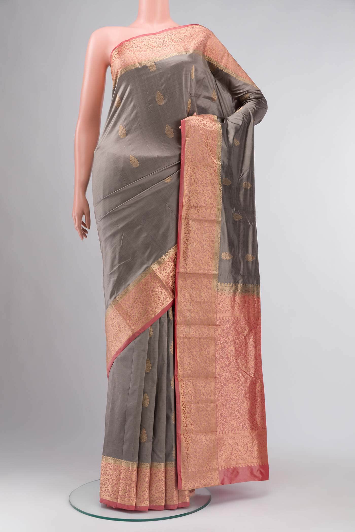 Grey Bangalore Silk - kadyal Saree