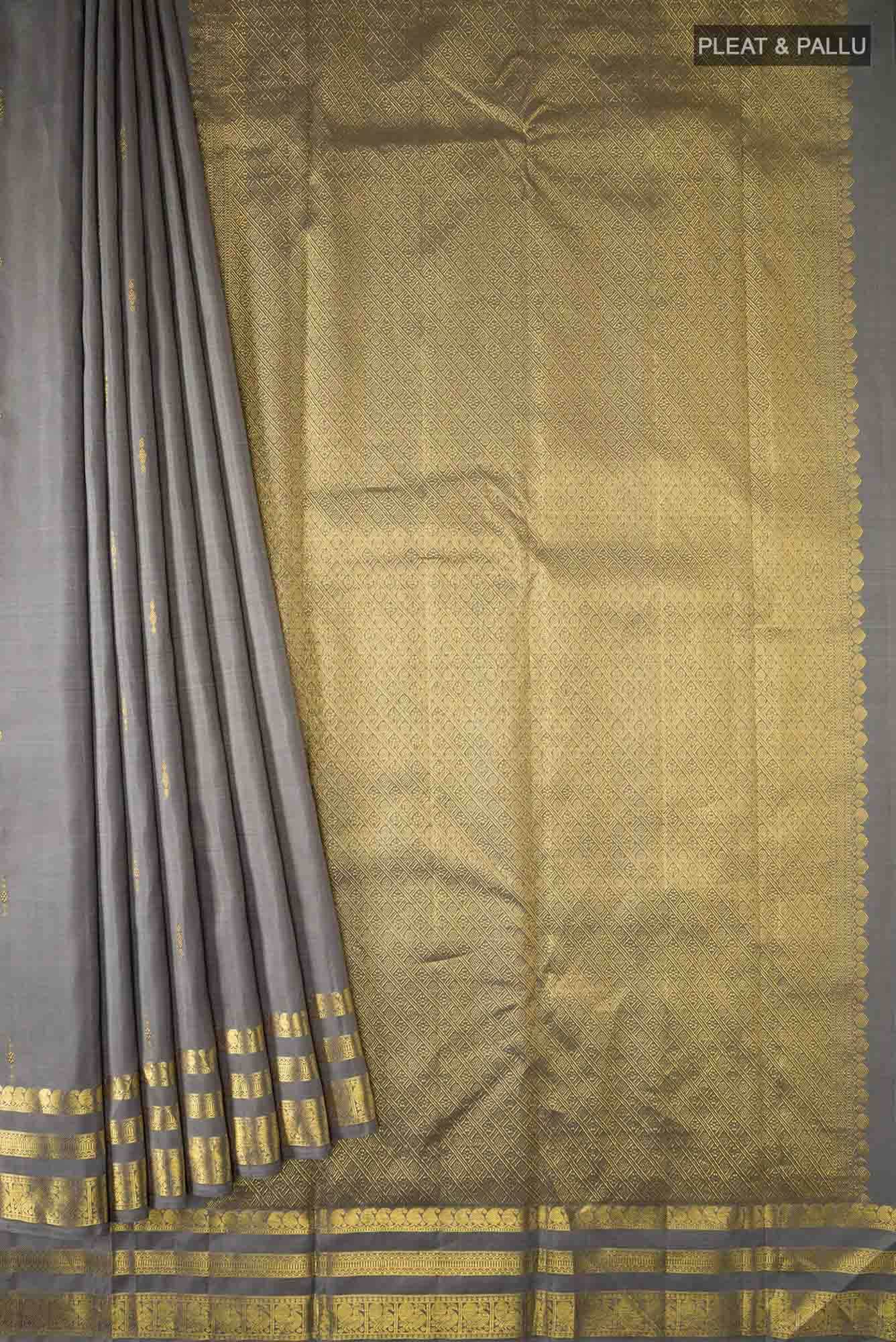 Pure Silk Pure Zari Grey Kanchipuram Saree