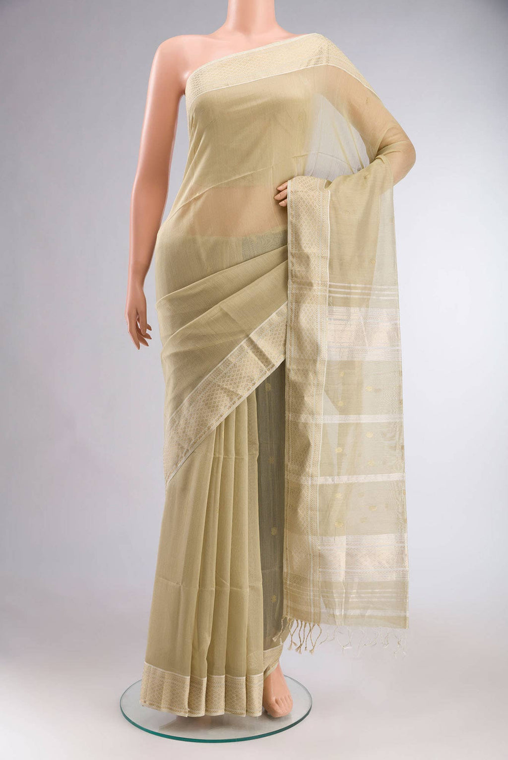 Beige Maheshwari Silk Cotton Saree