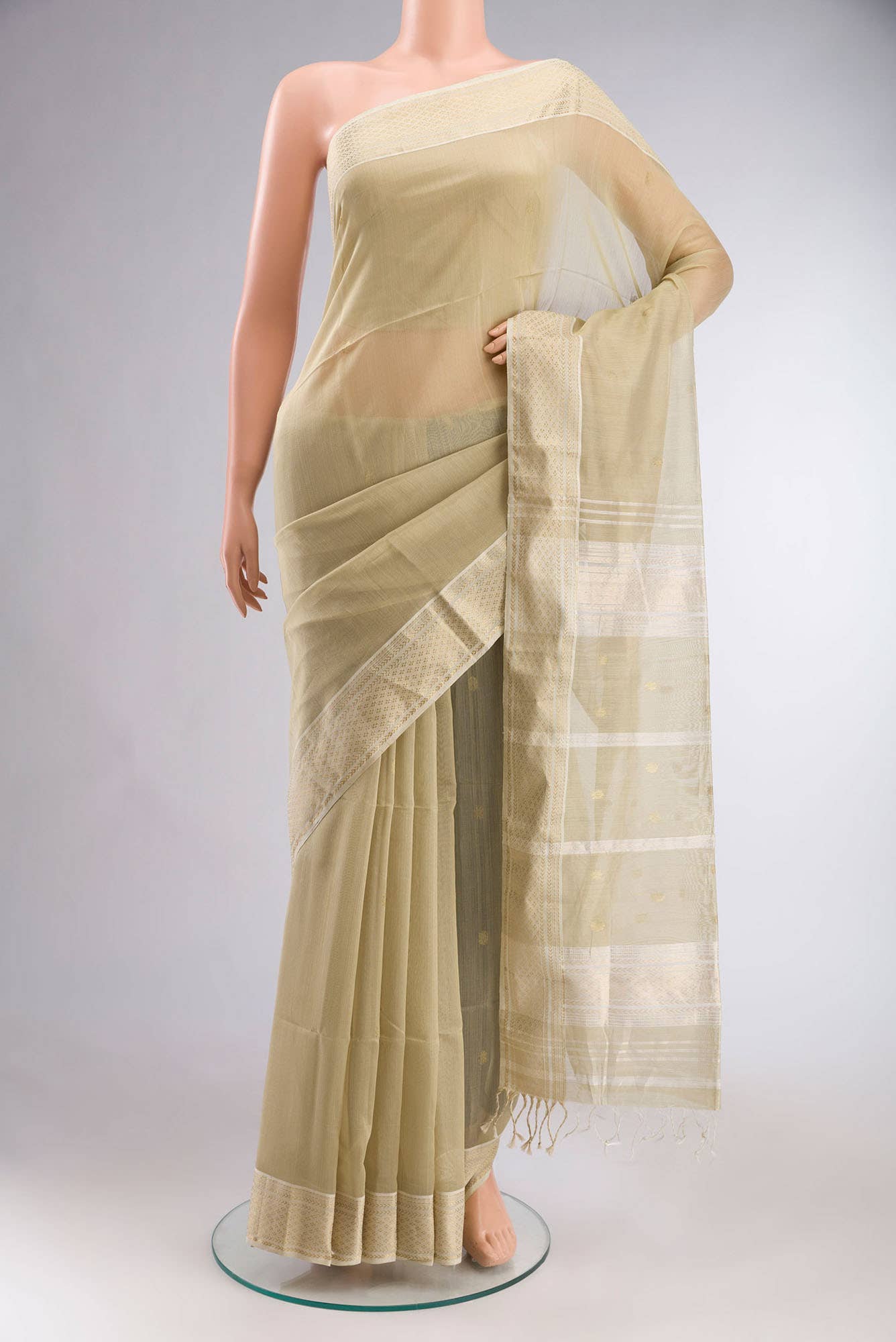 Beige Maheshwari Silk Cotton Saree