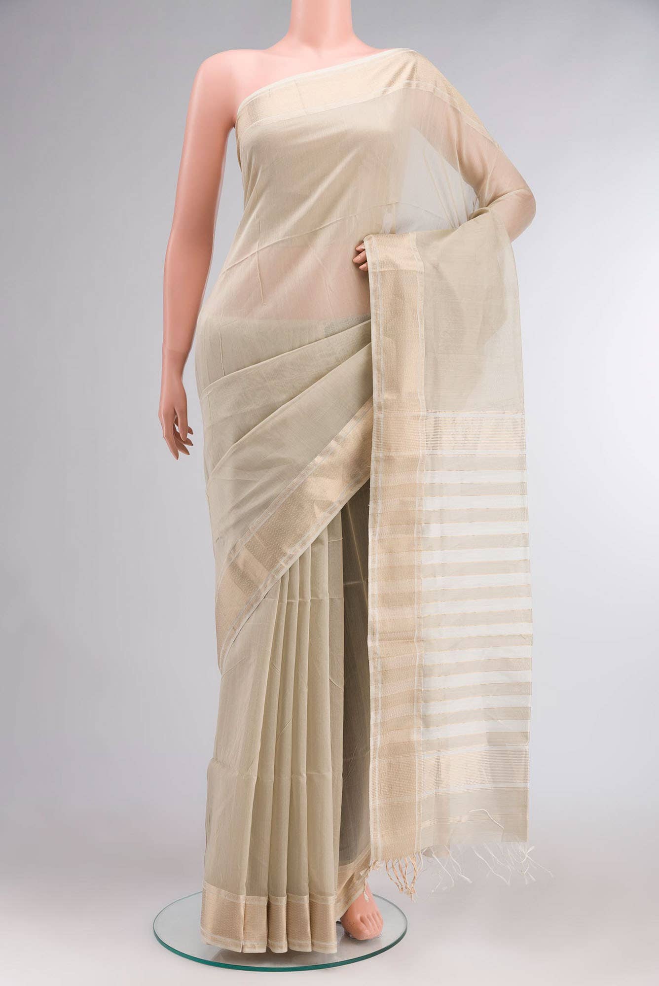 Beige Maheshwari Silk Cotton Saree