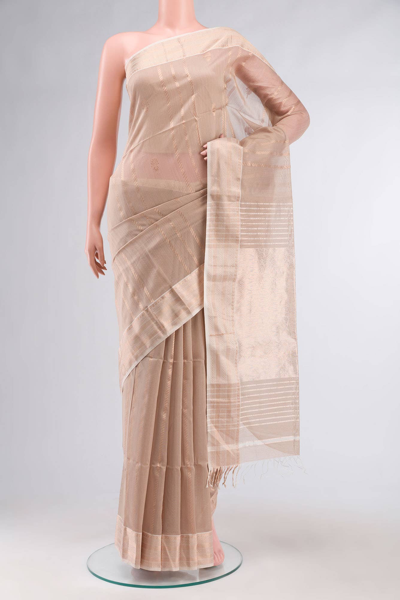 Beige Maheshwari Silk Cotton Saree