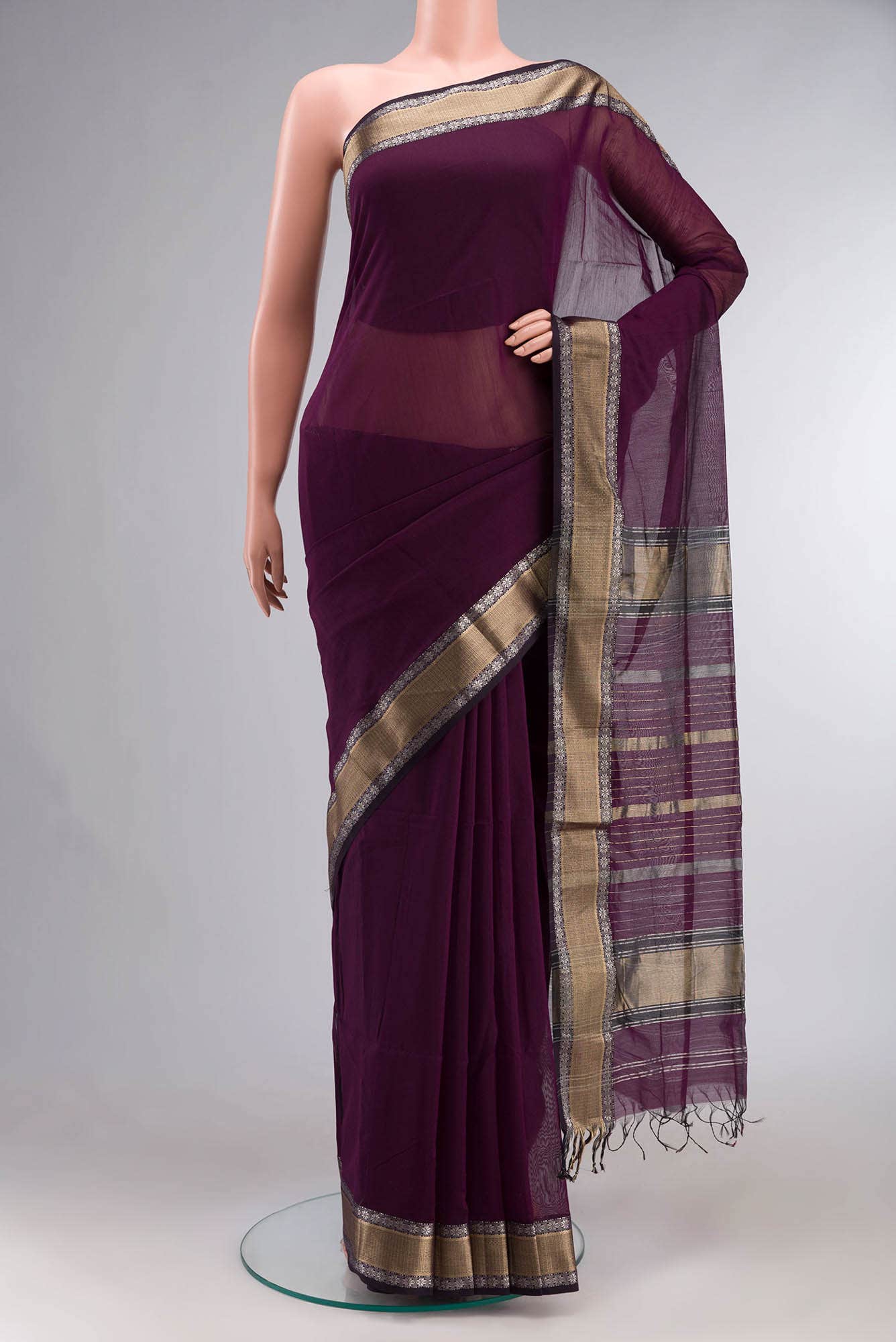 Purple Maheshwari Silk Cotton Saree