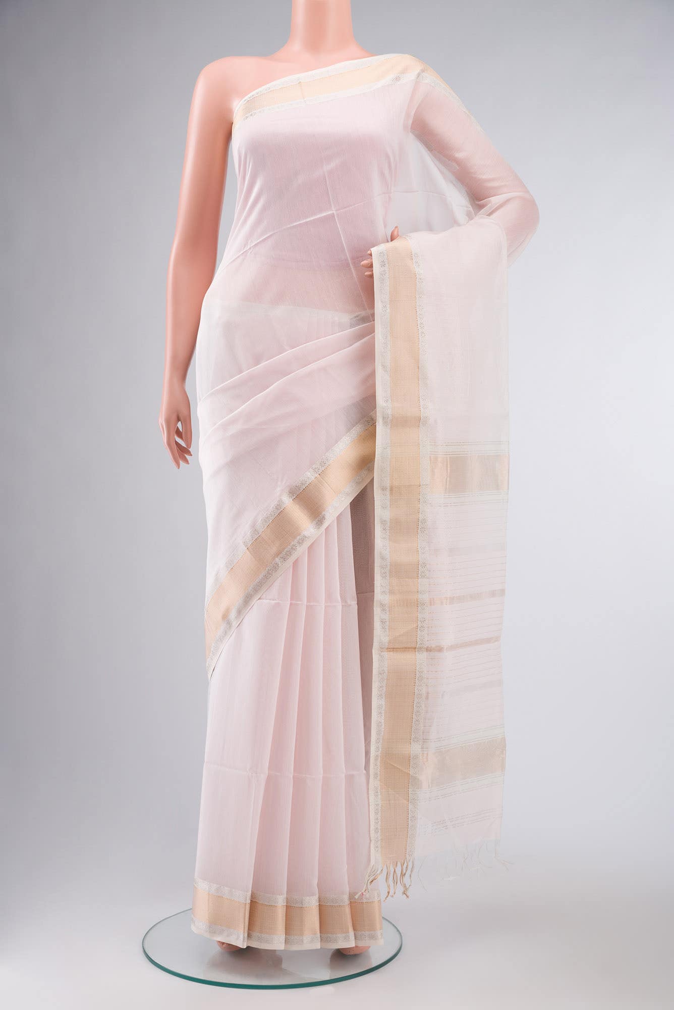 Rose Gold Maheshwari Silk Cotton Saree
