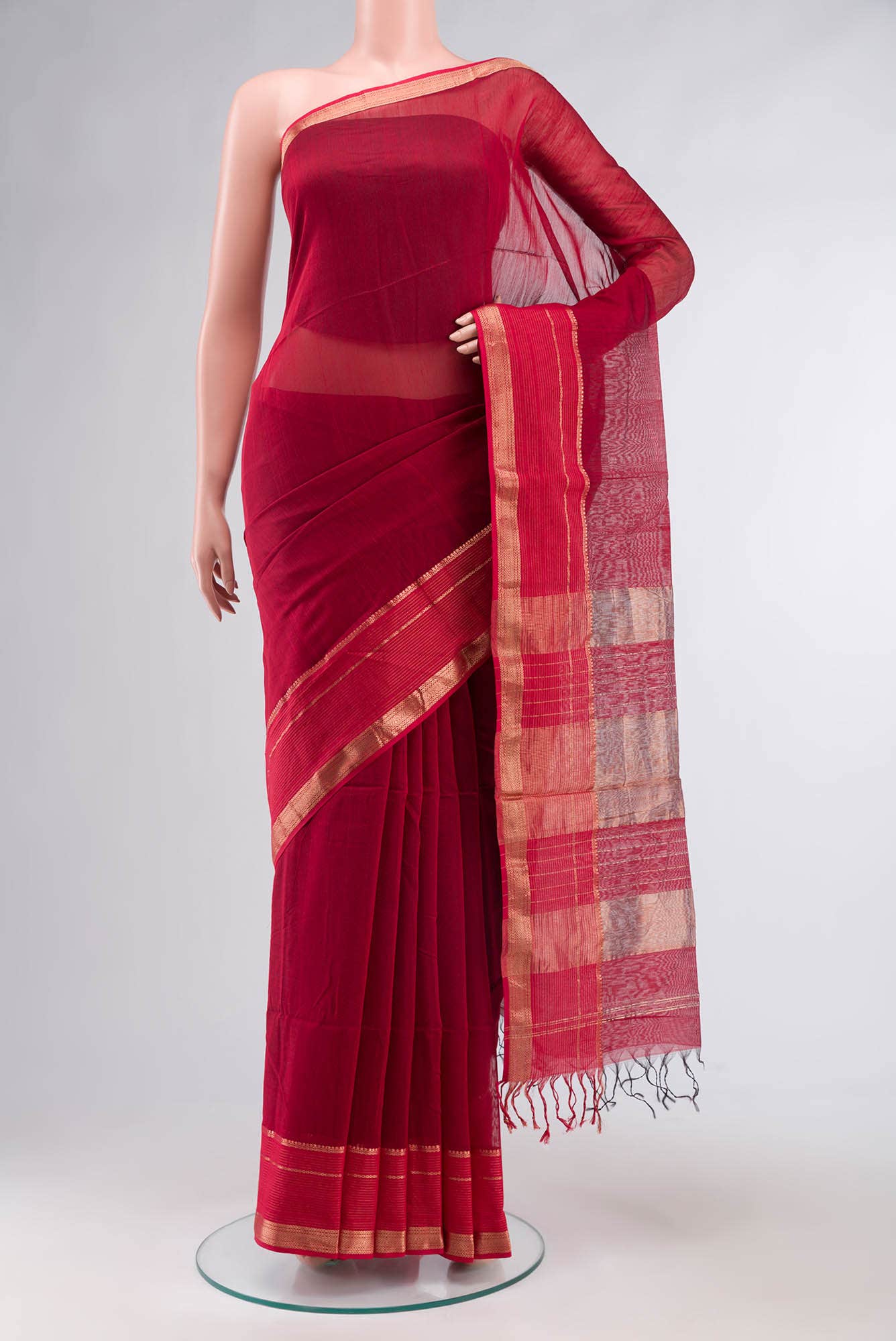 Maroon Maheshwari Silk Cotton Saree