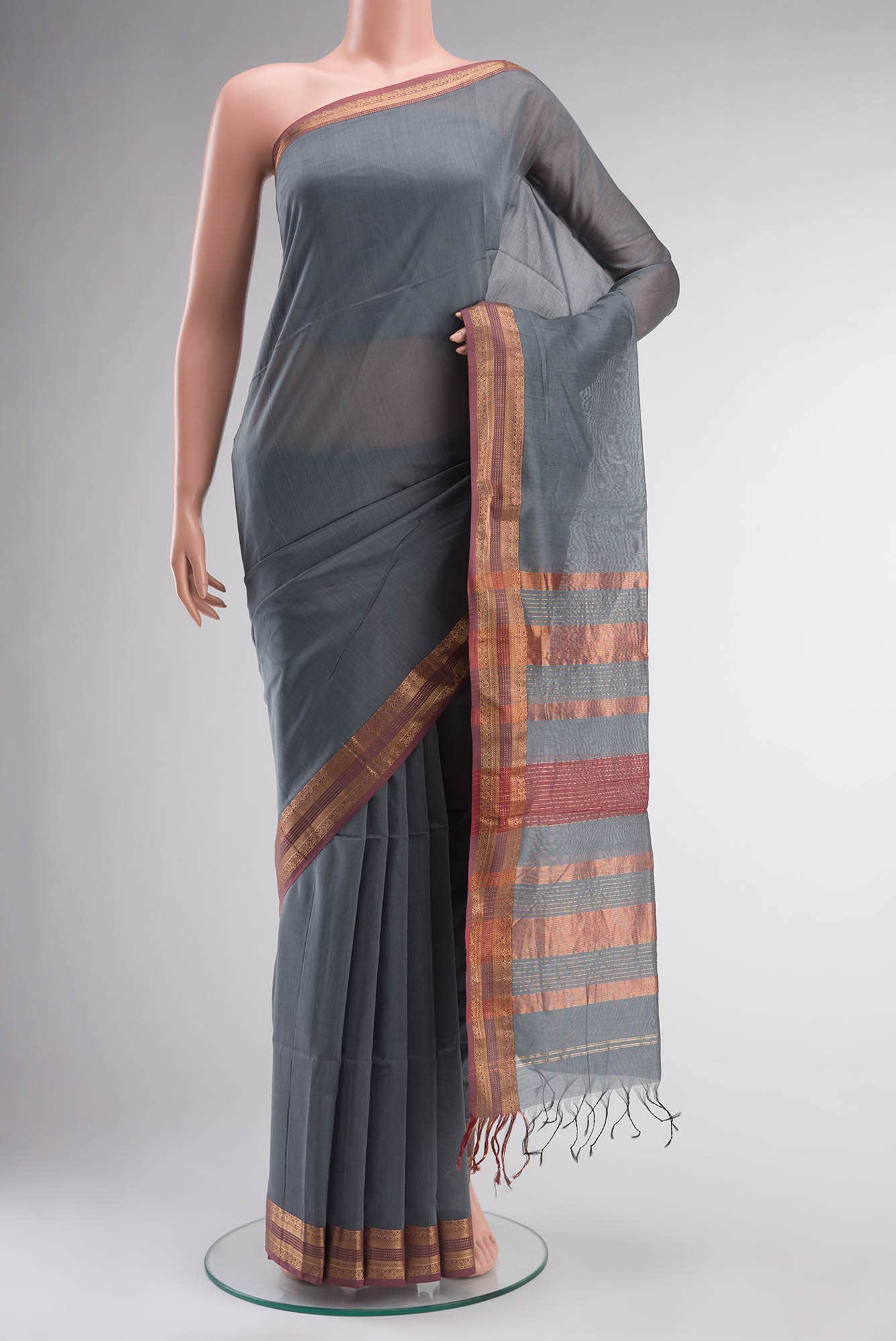 Grey Maheshwari Silk Cotton Saree