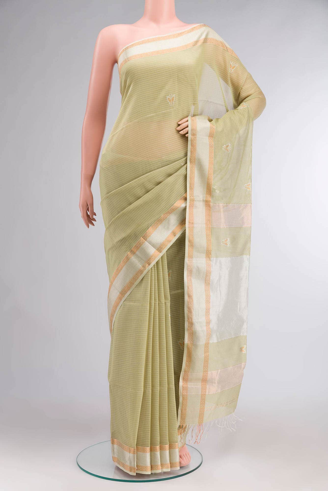 Beige Maheshwari Silk Cotton Saree