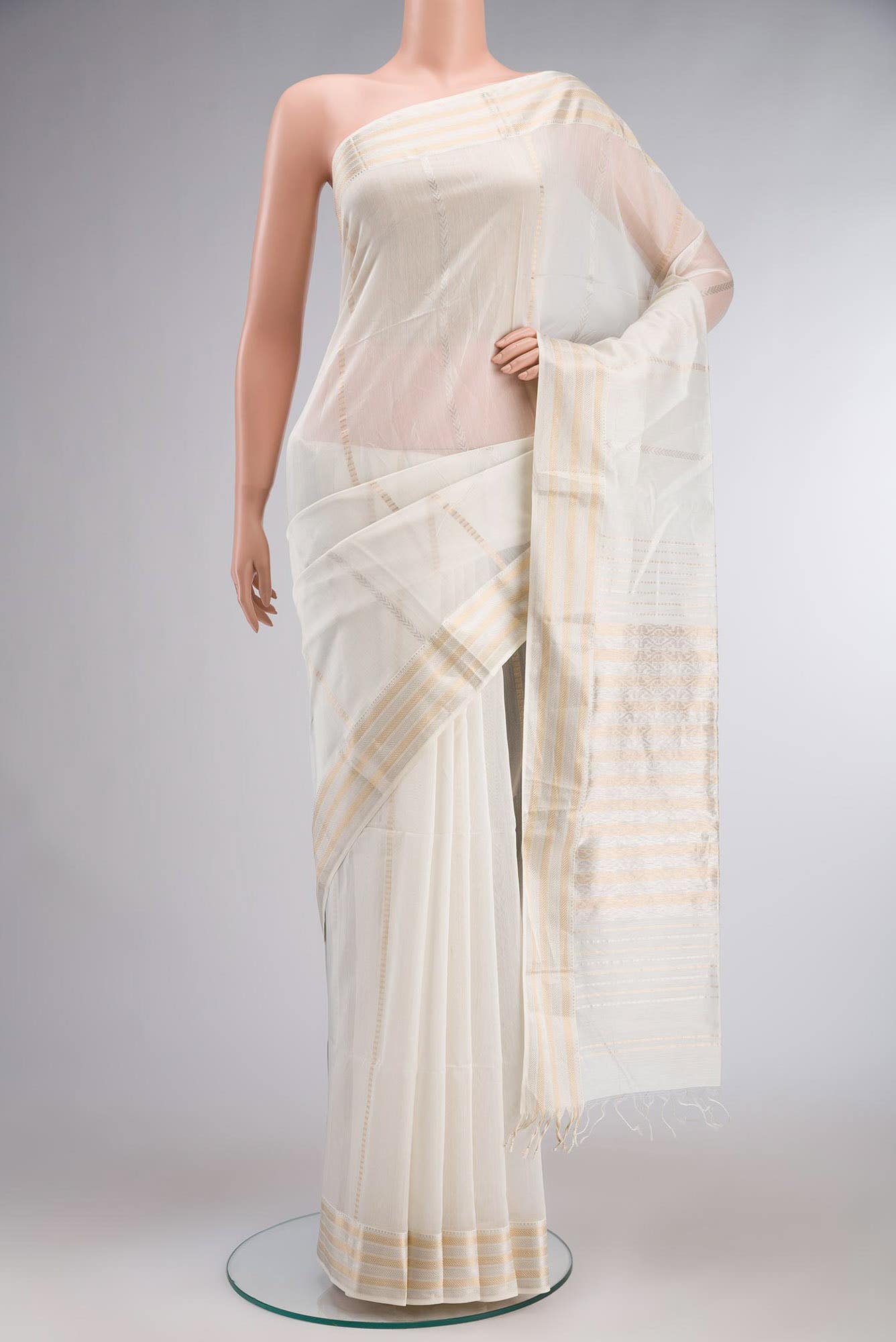 Cream Maheshwari Silk Cotton Saree