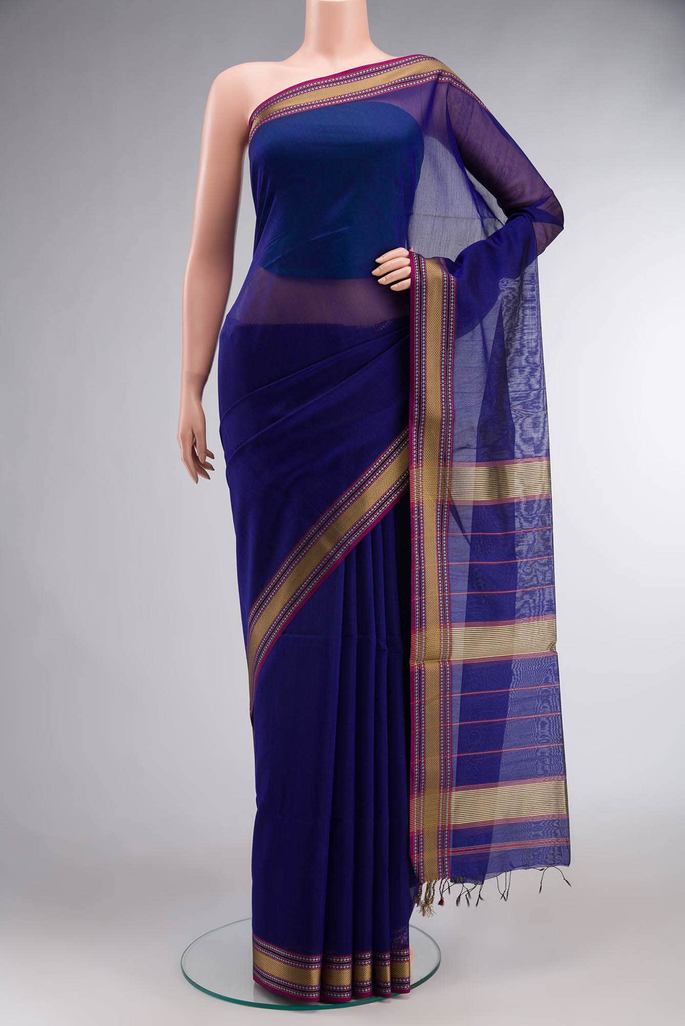 Indigo Maheshwari Silk Saree