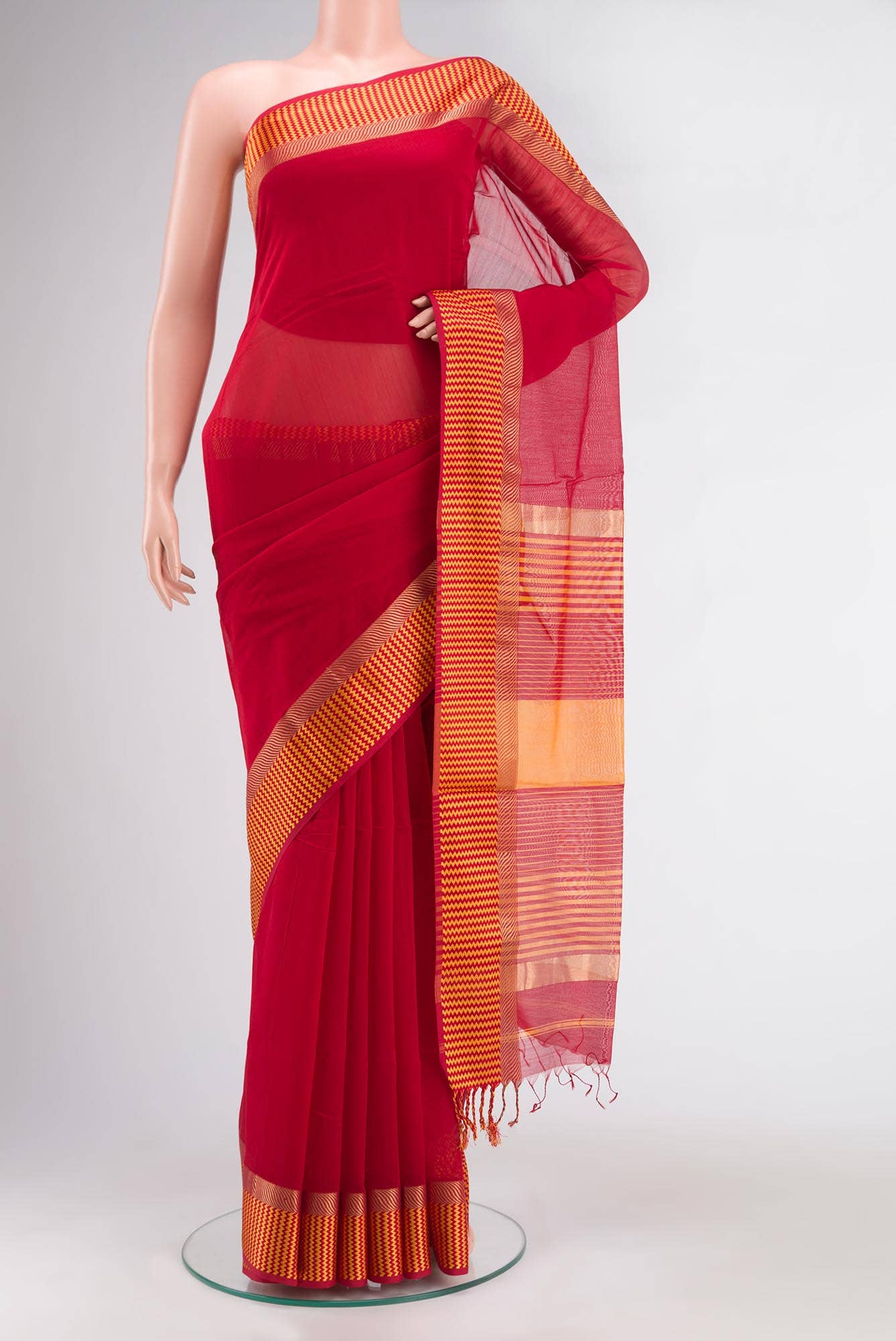 Red Maheshwari Silk Cotton Saree