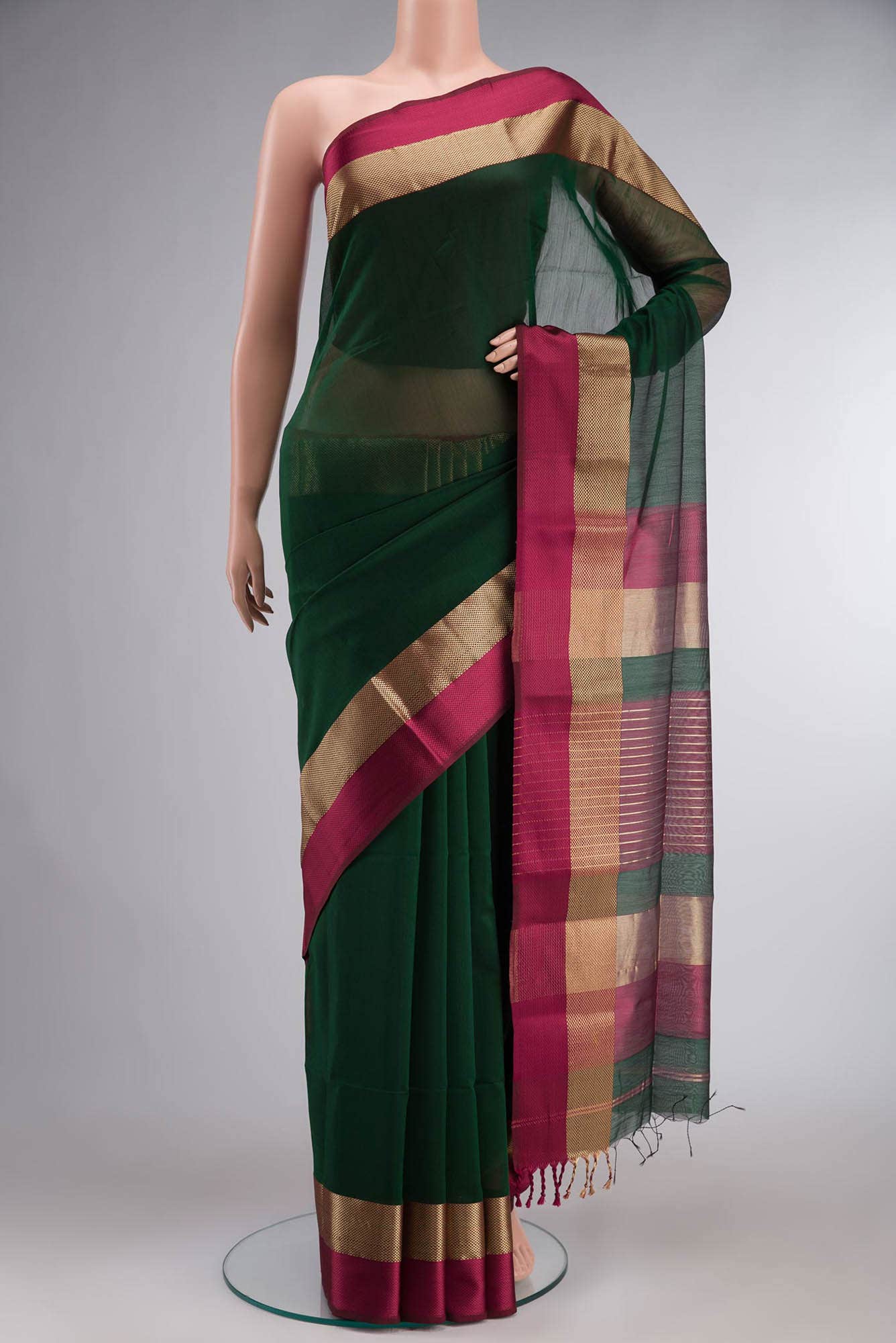 Green Maheshwari Silk Cotton Saree