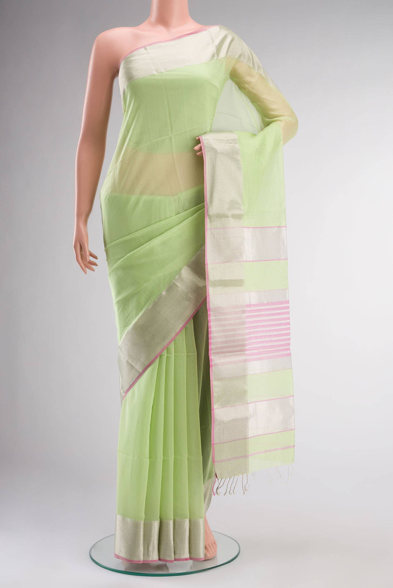 Pista Green Maheshwari Silk Cotton Saree