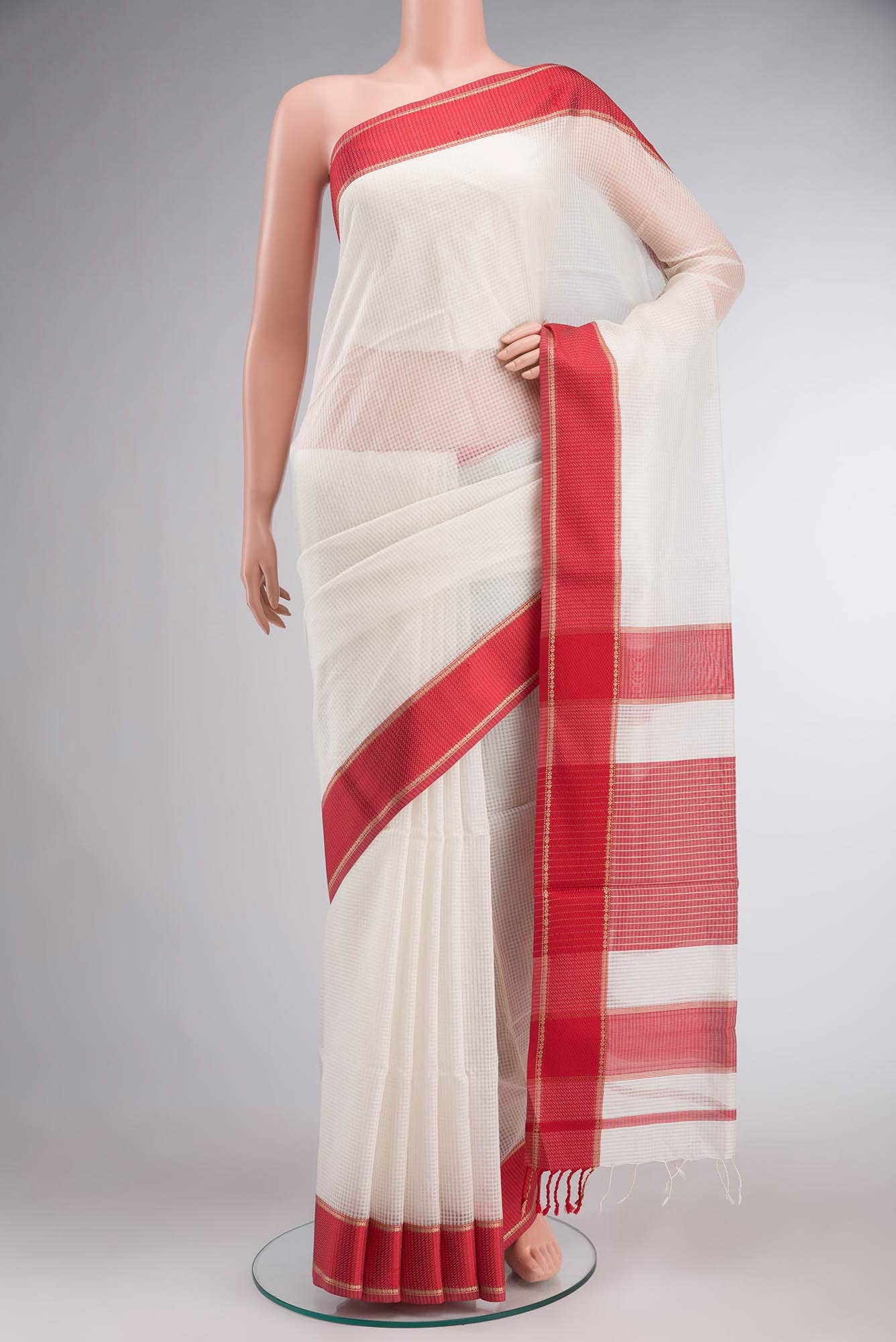 Cream Maheshwari Silk Cotton Saree