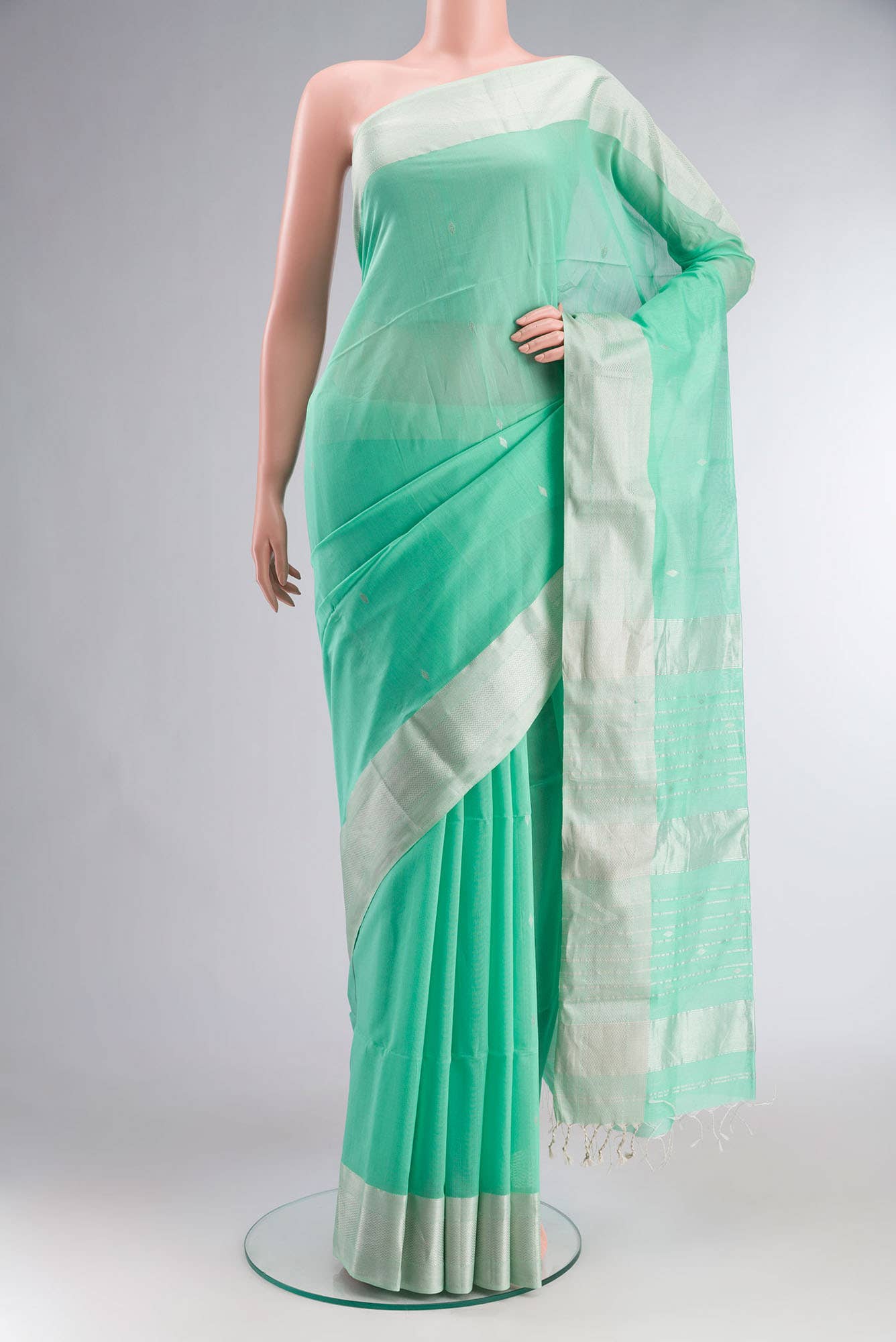 Sea Green Maheshwari Silk Cotton Saree