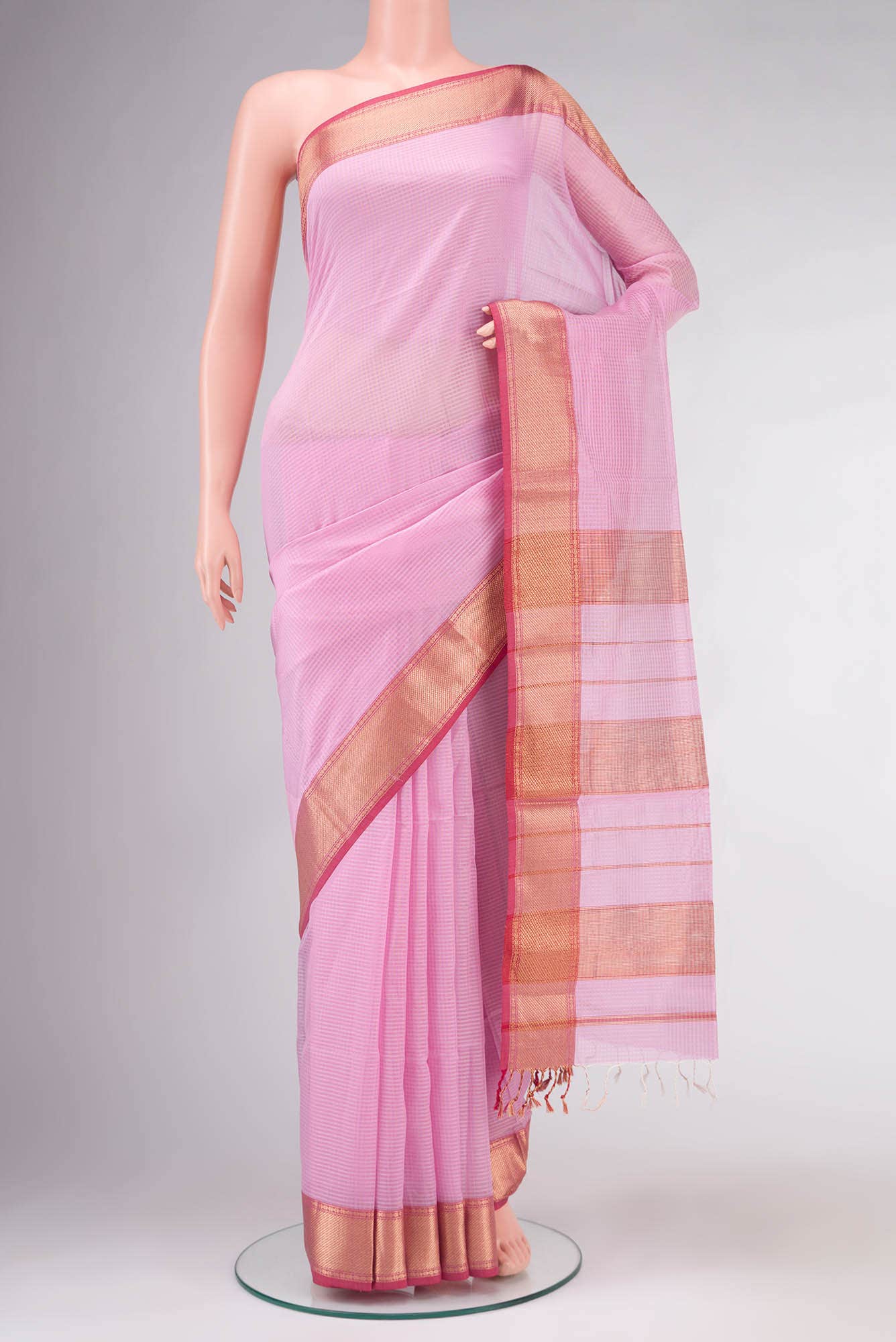 Rose pink Maheshwari Silk Cotton Saree