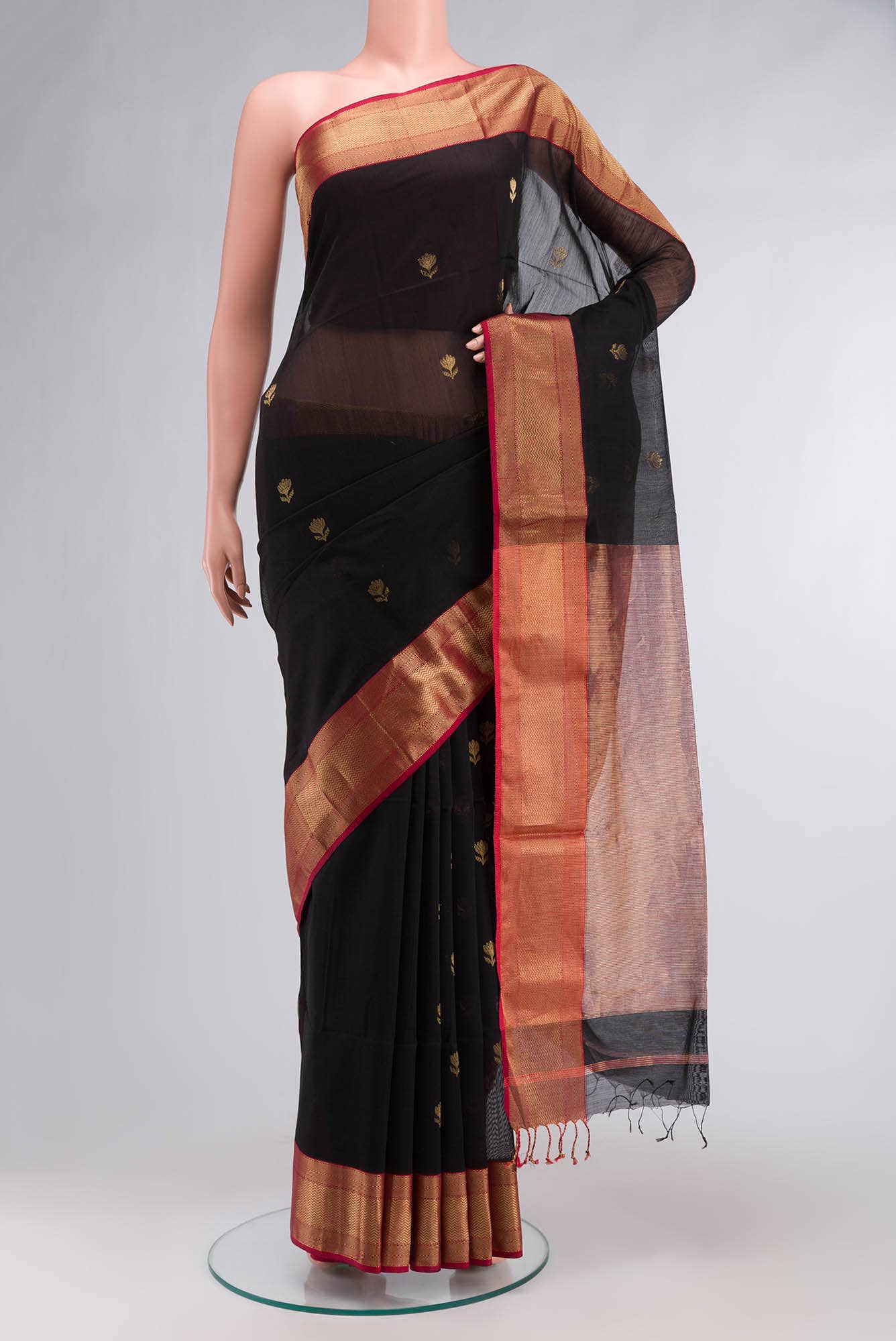 Black Maheshwari Silk Cotton Saree