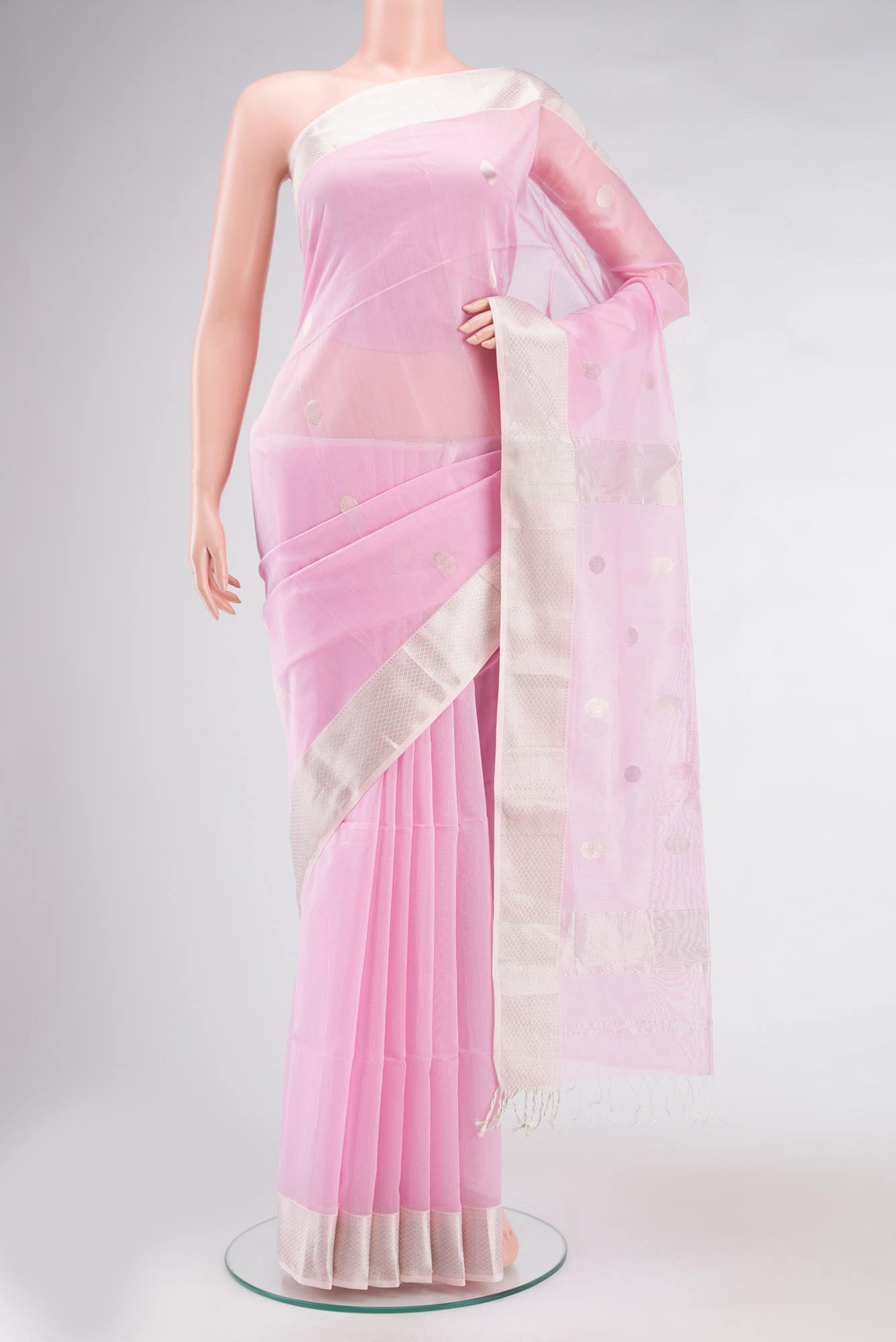 Rose pink Maheshwari Silk Cotton Saree