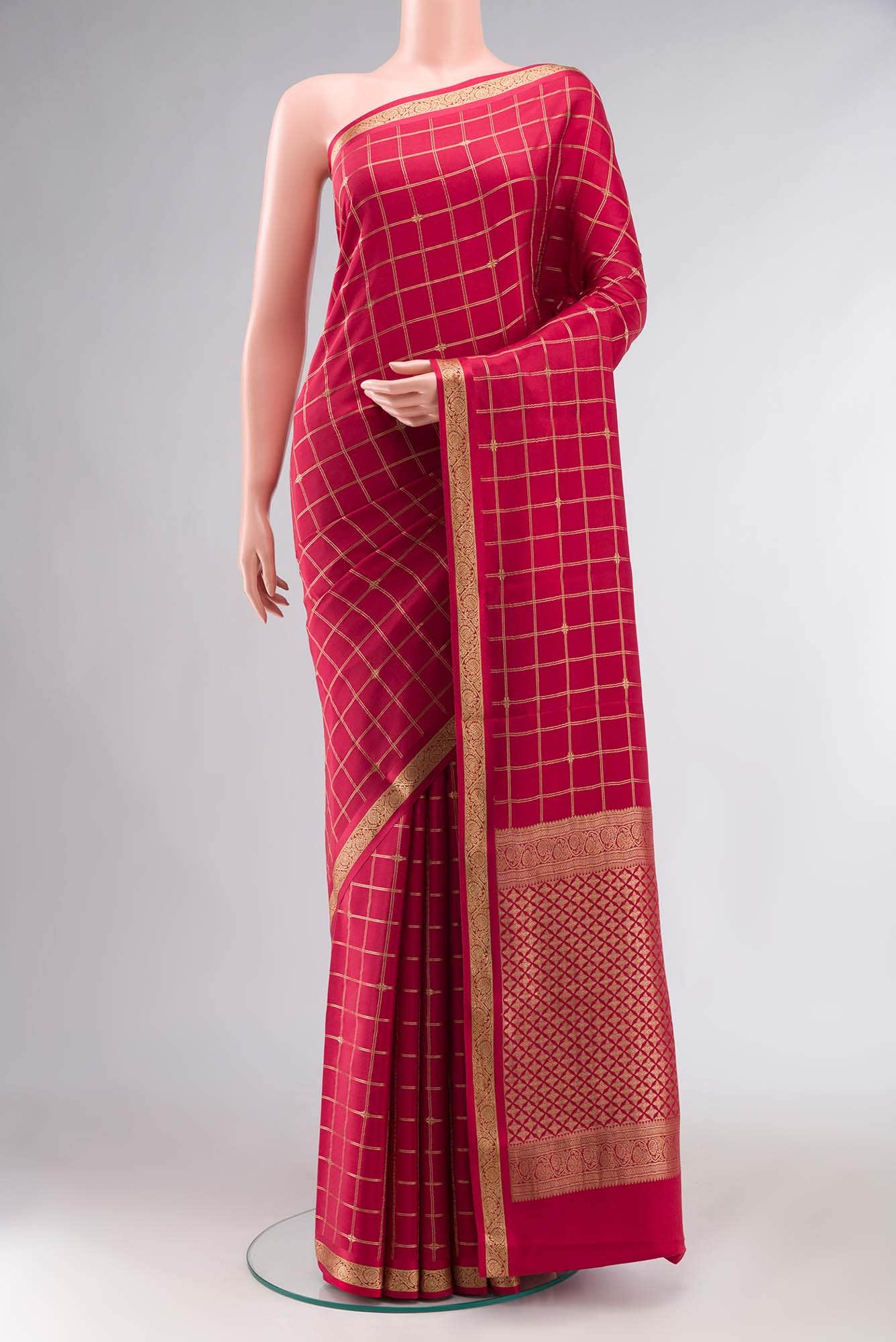 Red Mysore Crepe Saree