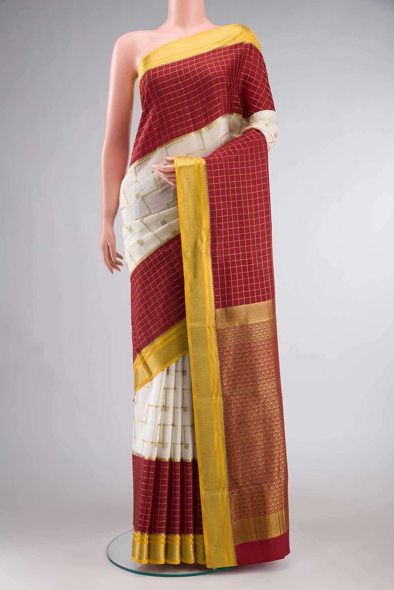 Off White Mysore Crepe Saree