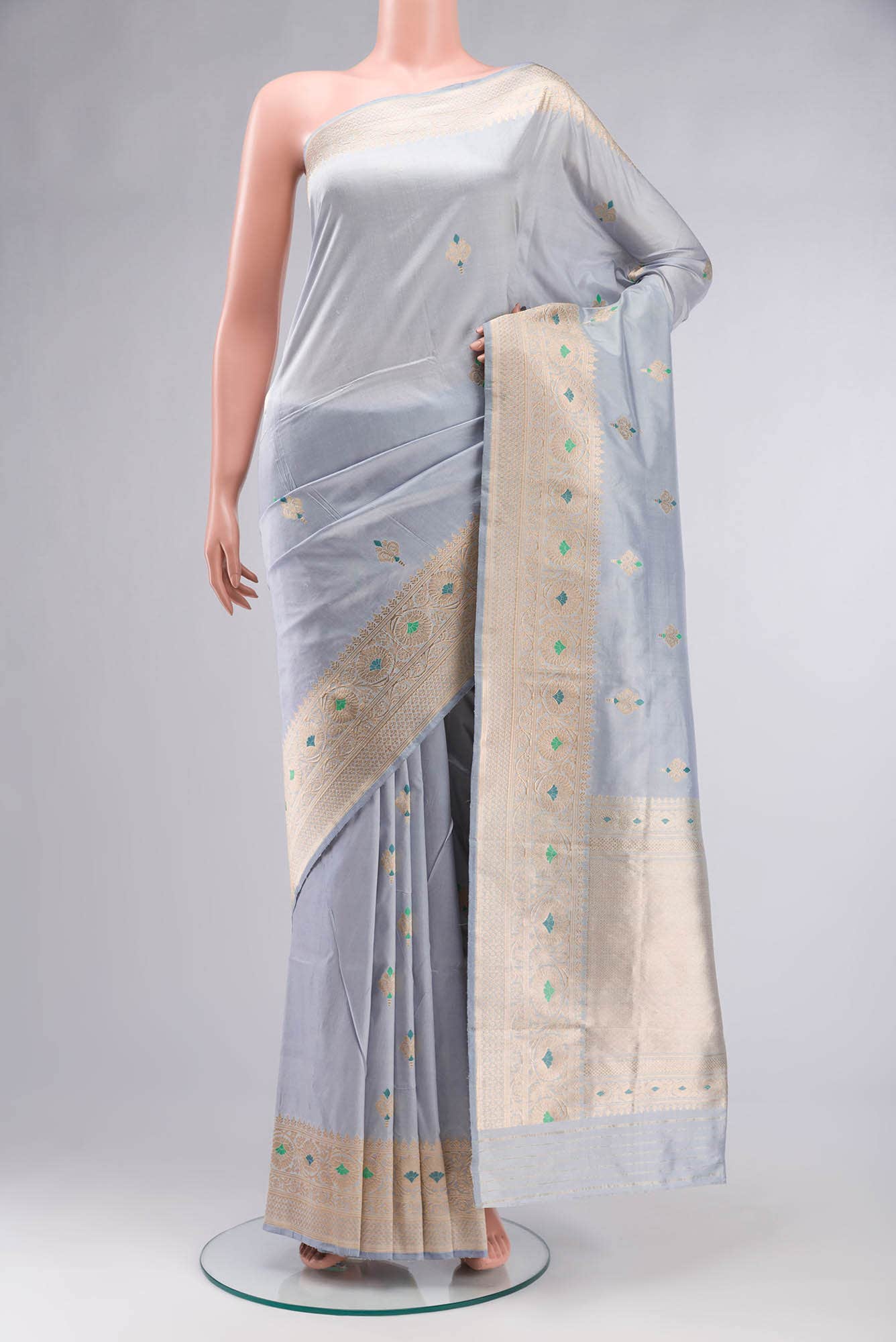 Blue Grey Banarasi Katan Silk Saree