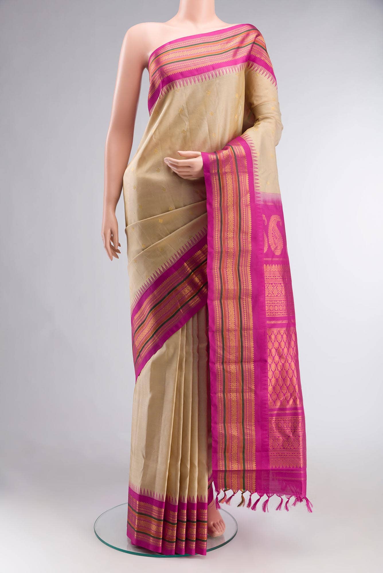 Beige Gadwal Silk Saree