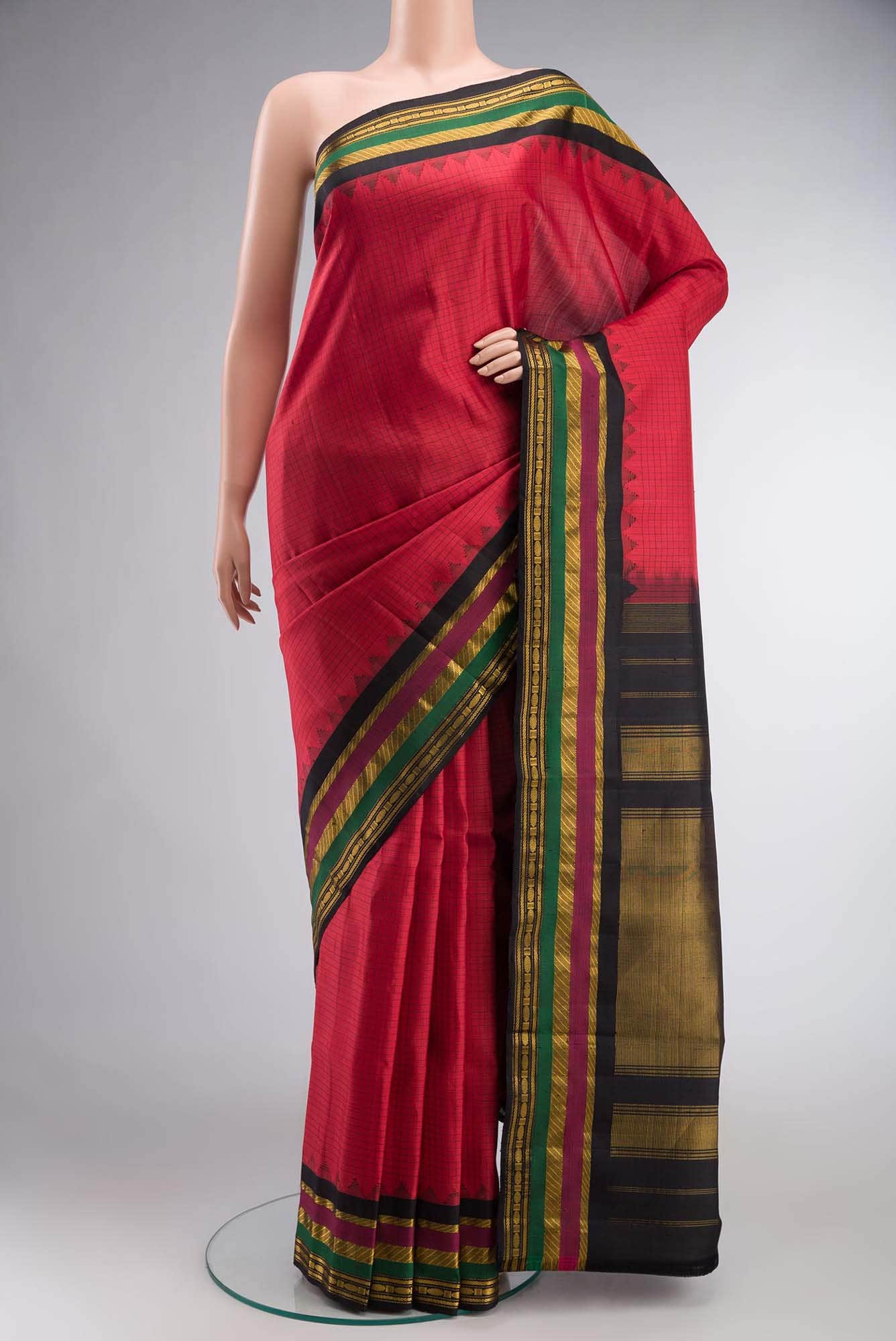 Red Gadwal Silk Saree