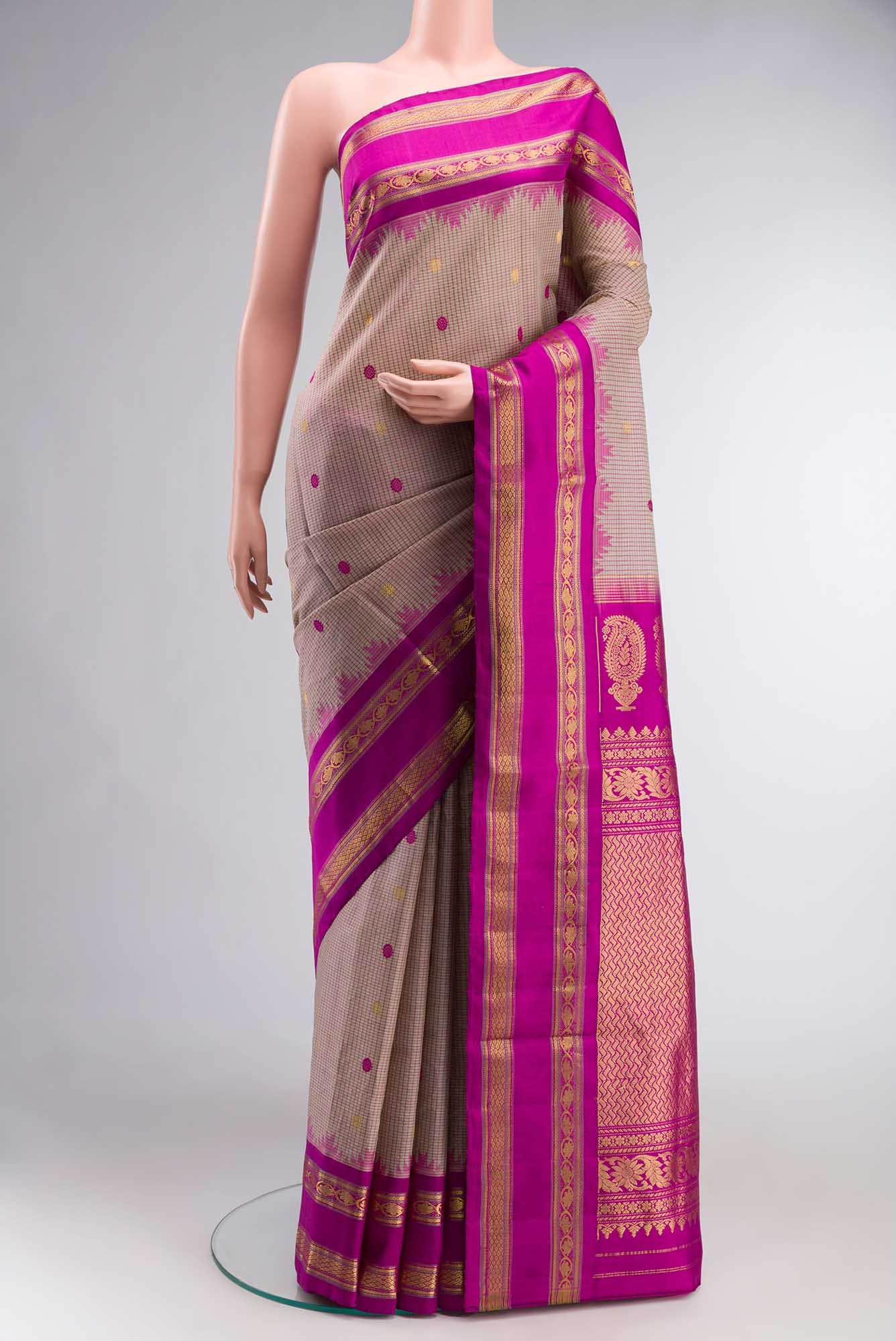 Beige Gadwal Silk Cotton Saree