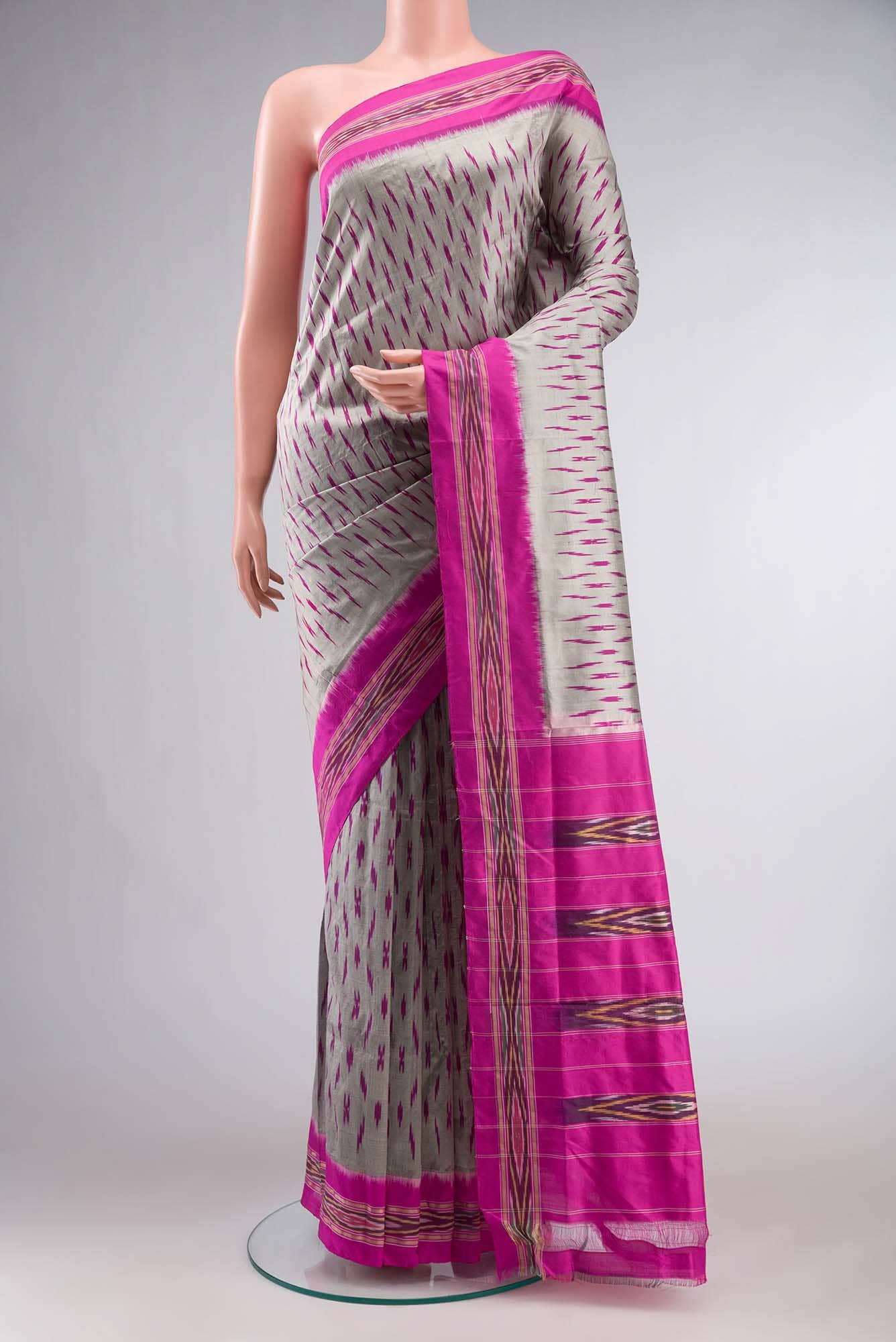 Grey Pochampally Silk Saree