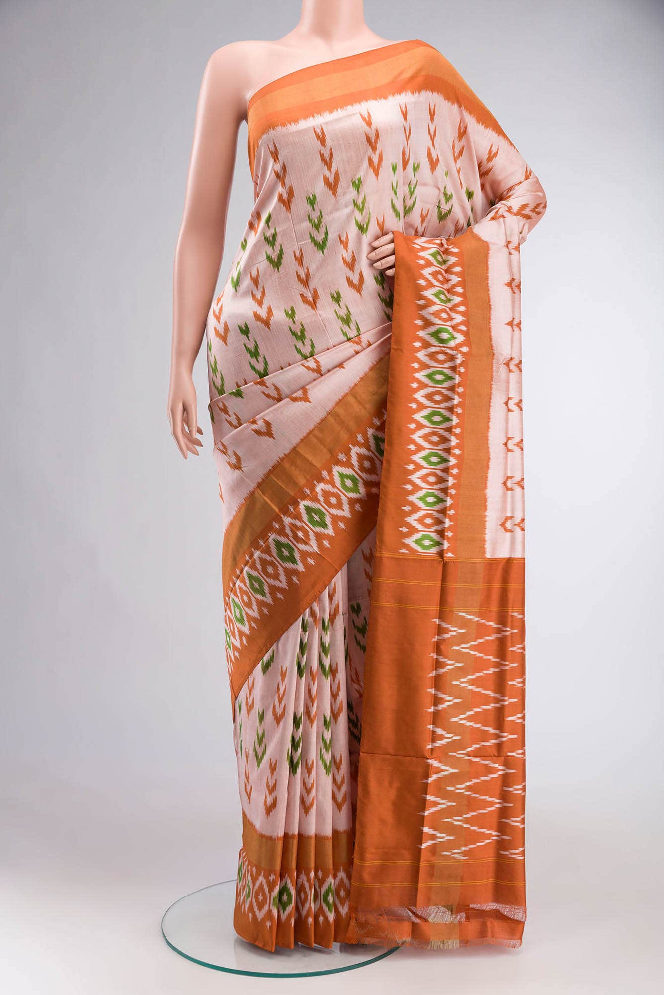 Peach Pochampally Silk Saree