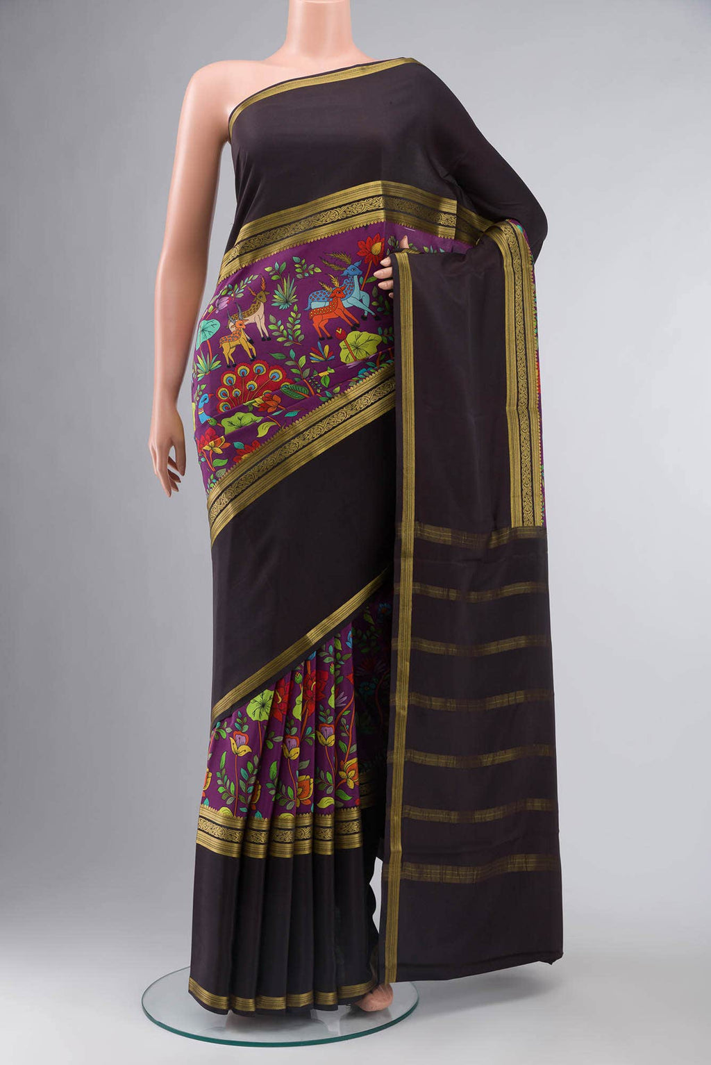 Purple Mysore Crepe Saree