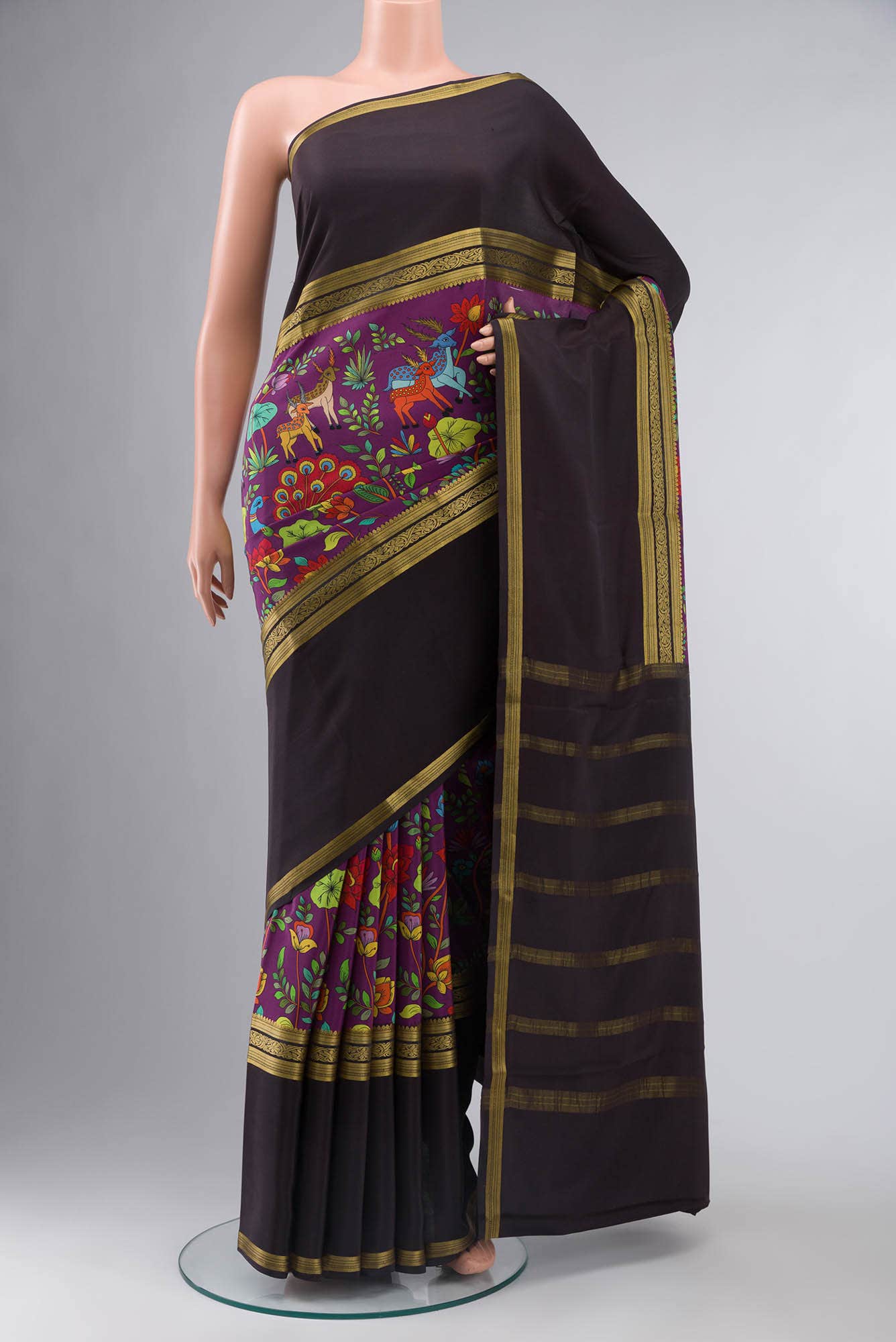 Purple Mysore Crepe Saree