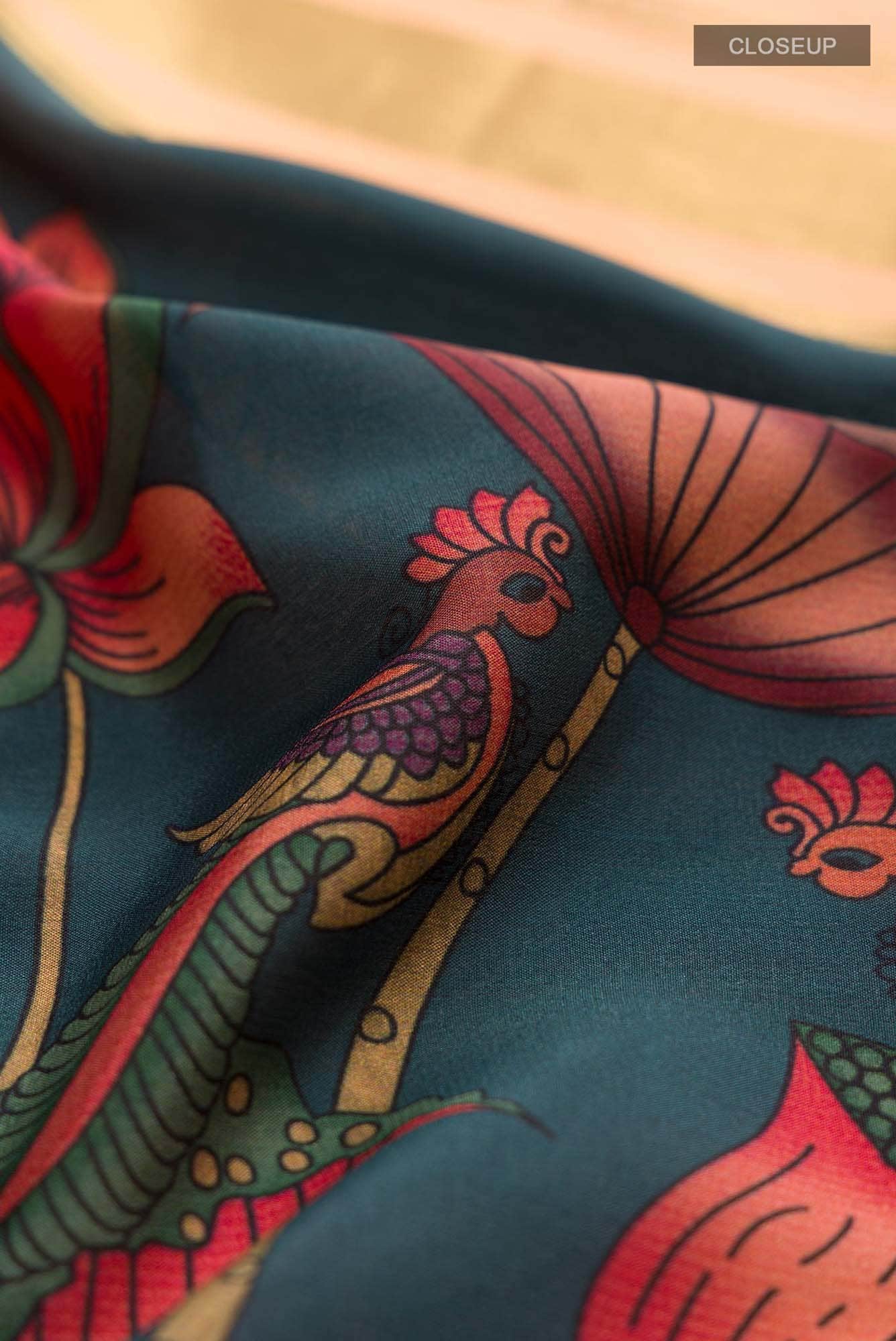 Blue Mysore Crepe Saree
