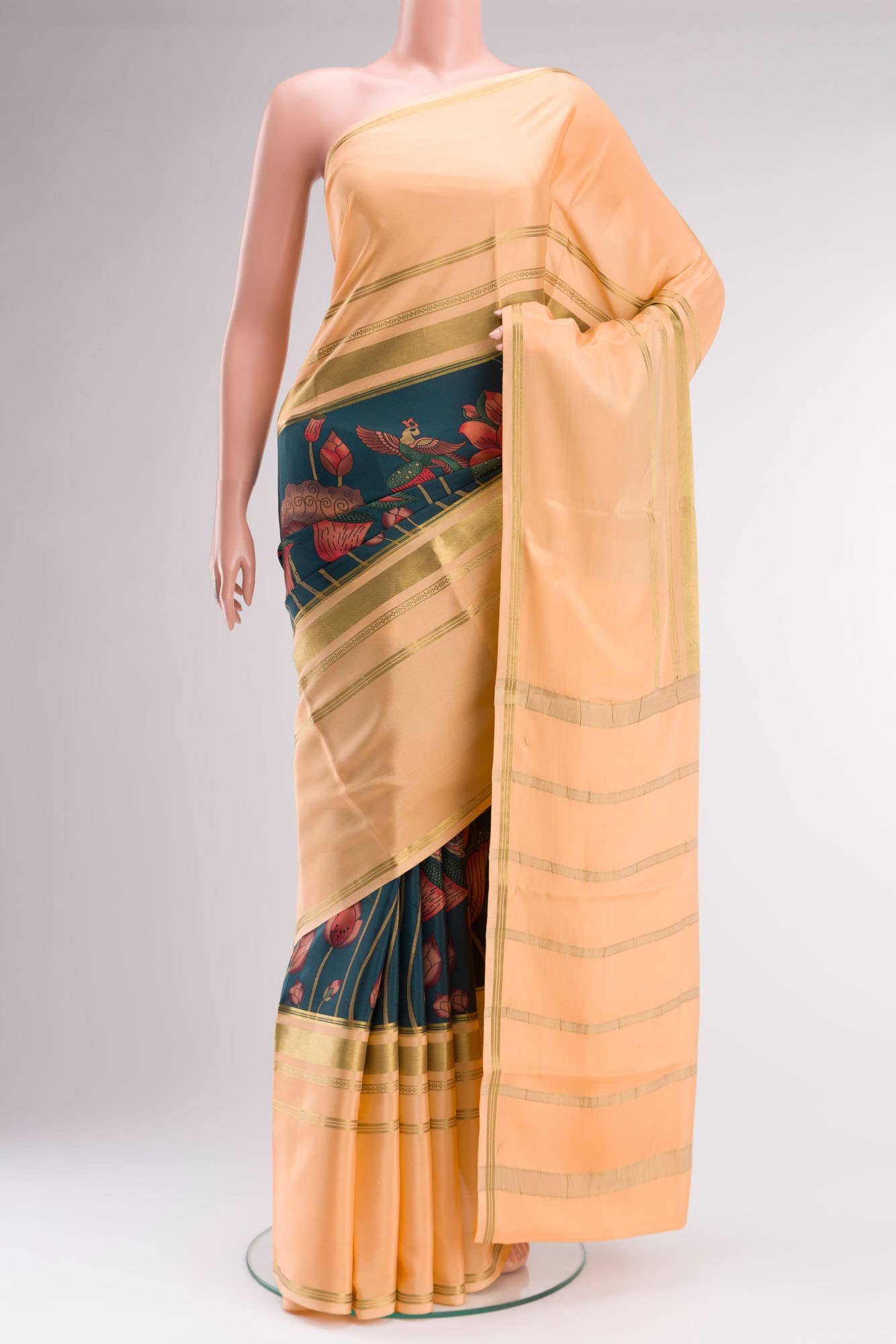 Blue Mysore Crepe Saree