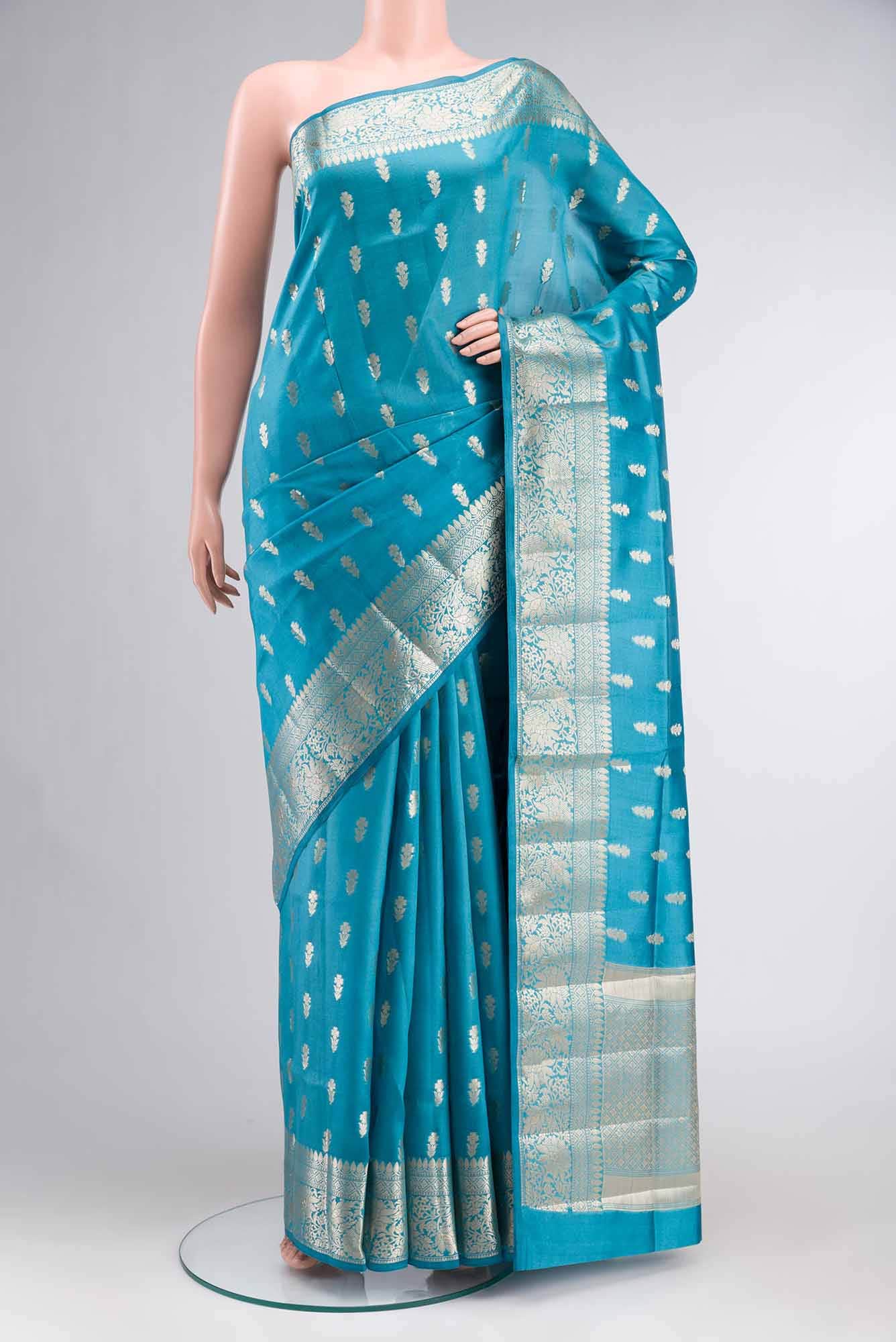 Blue Banarasi Raw Silk Saree