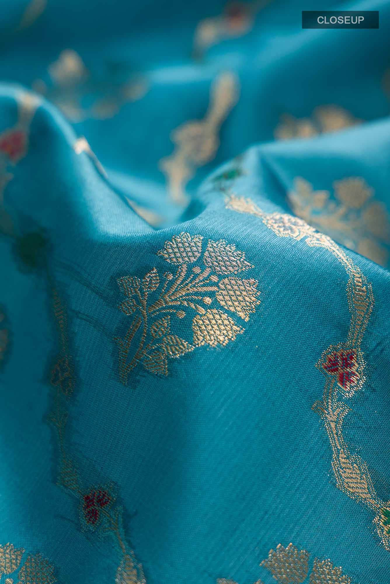 Blue Banarasi Raw Silk Saree