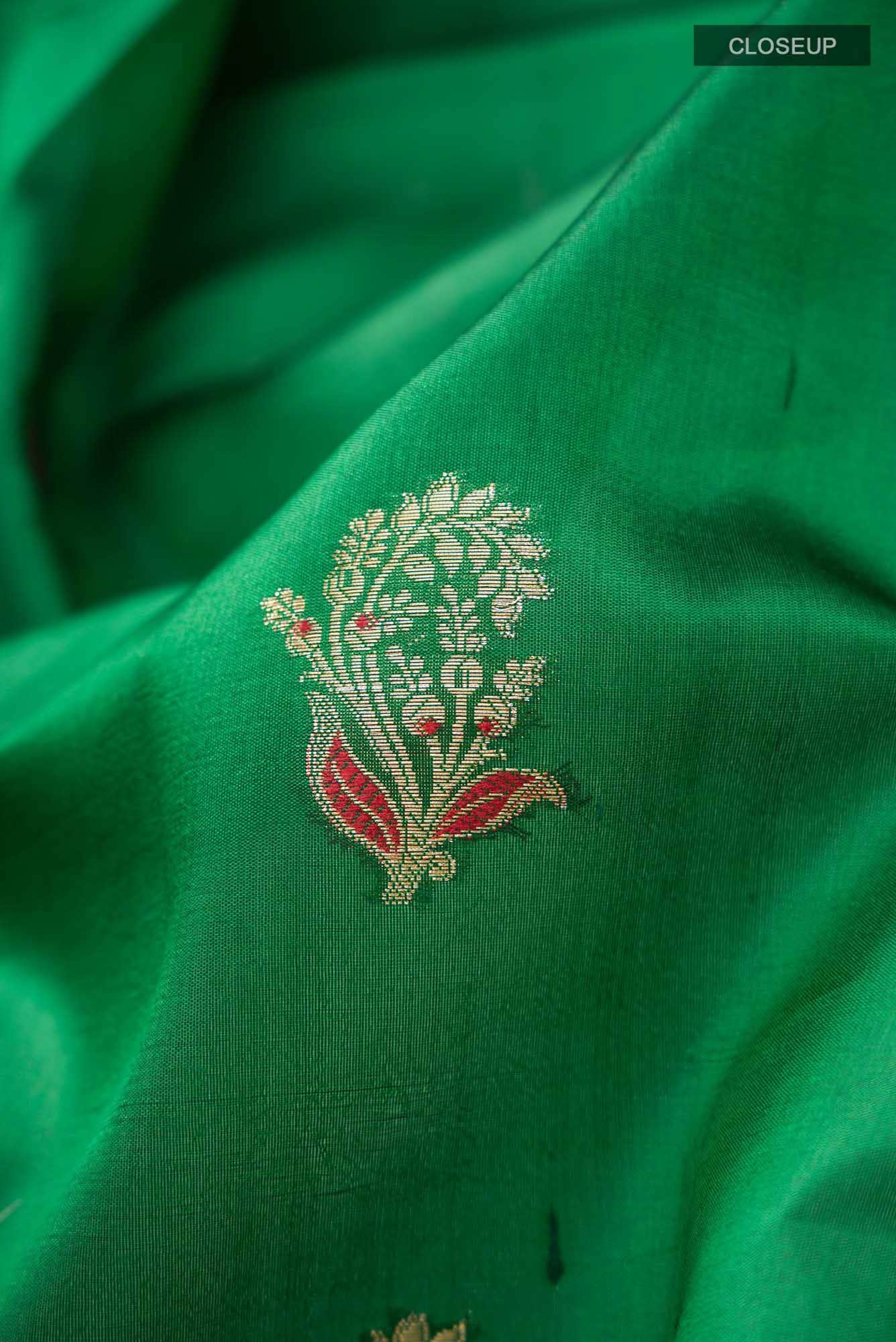 Green Banarasi Raw Silk Saree