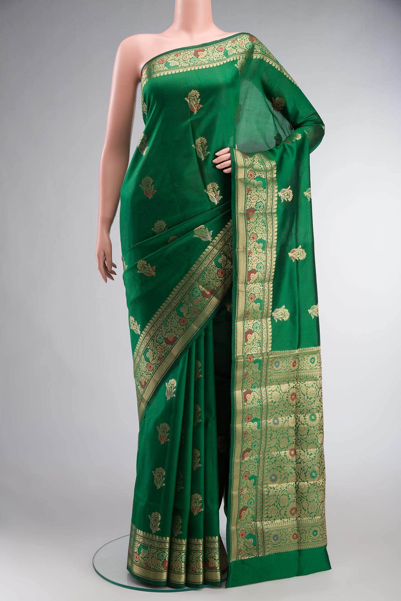 Green Banarasi Raw Silk Saree