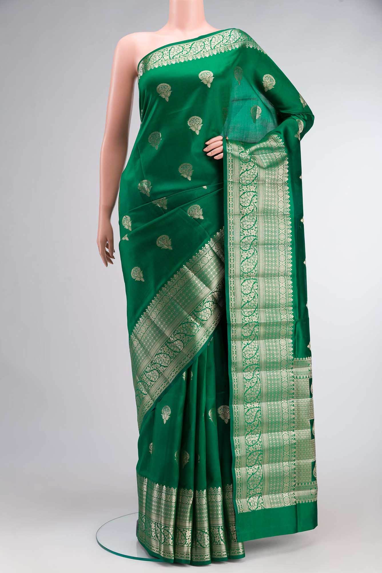 Green Banarasi Raw Silk Saree