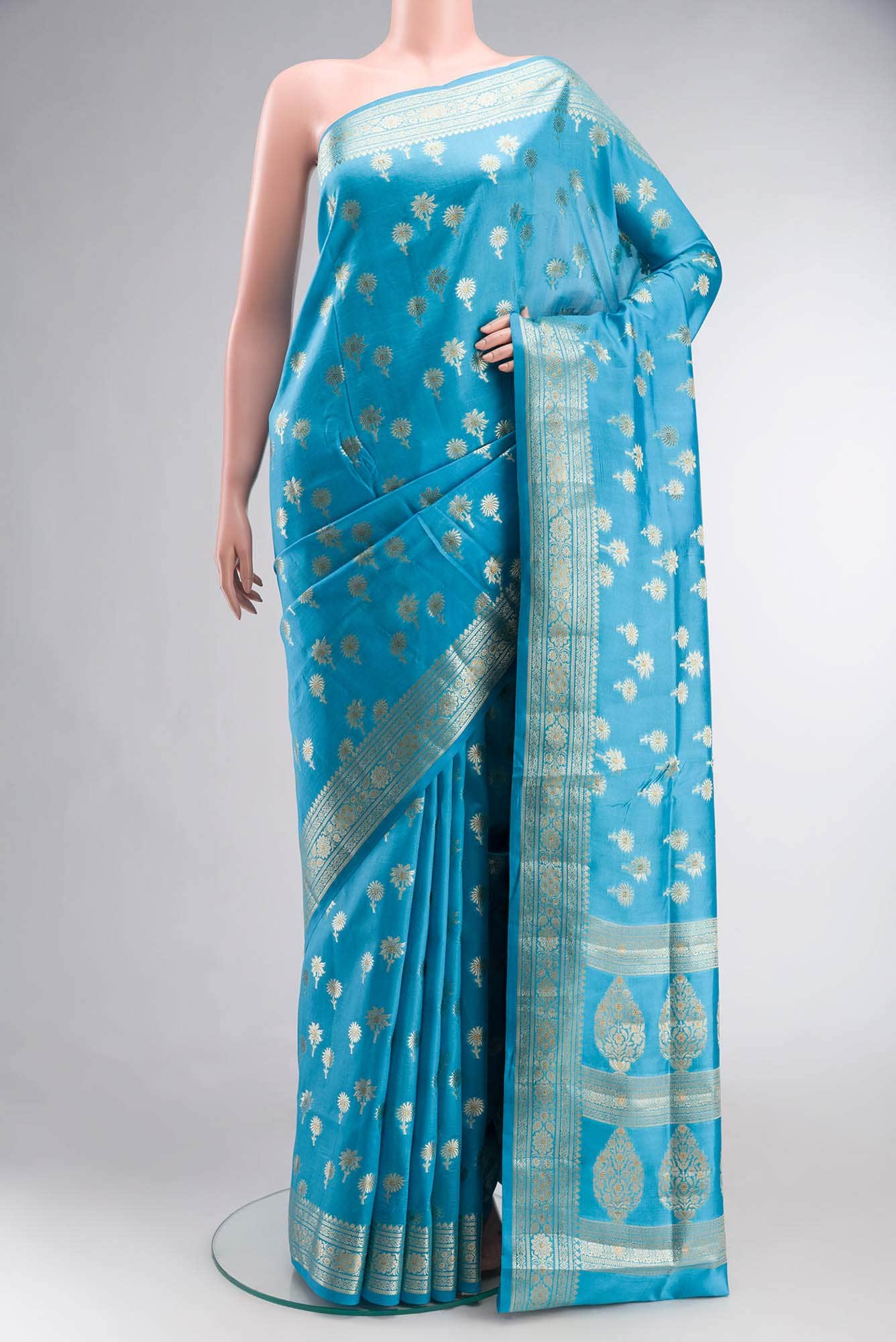 Blue Banarasi Raw Silk Saree