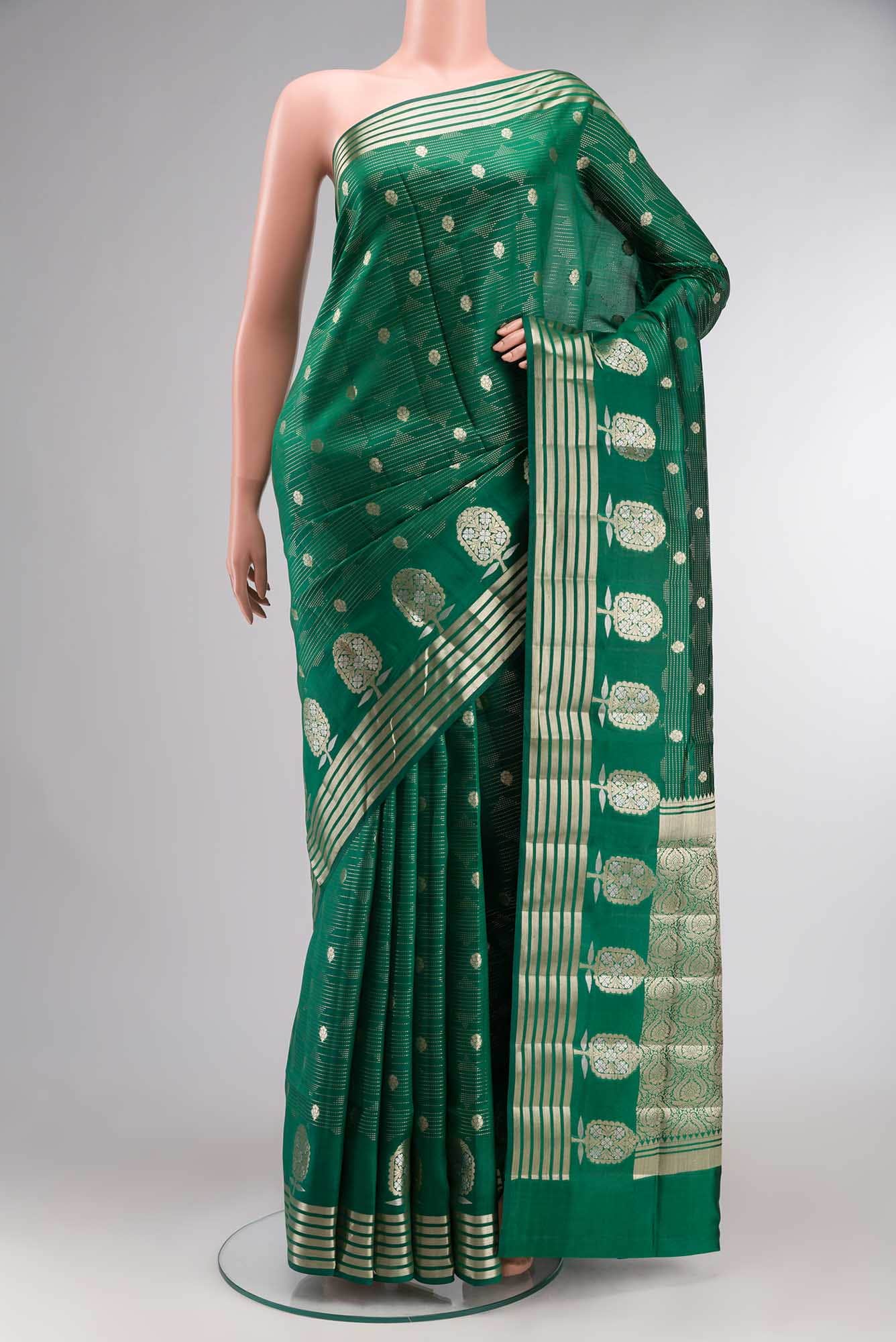 Green Banarasi Raw Silk Saree