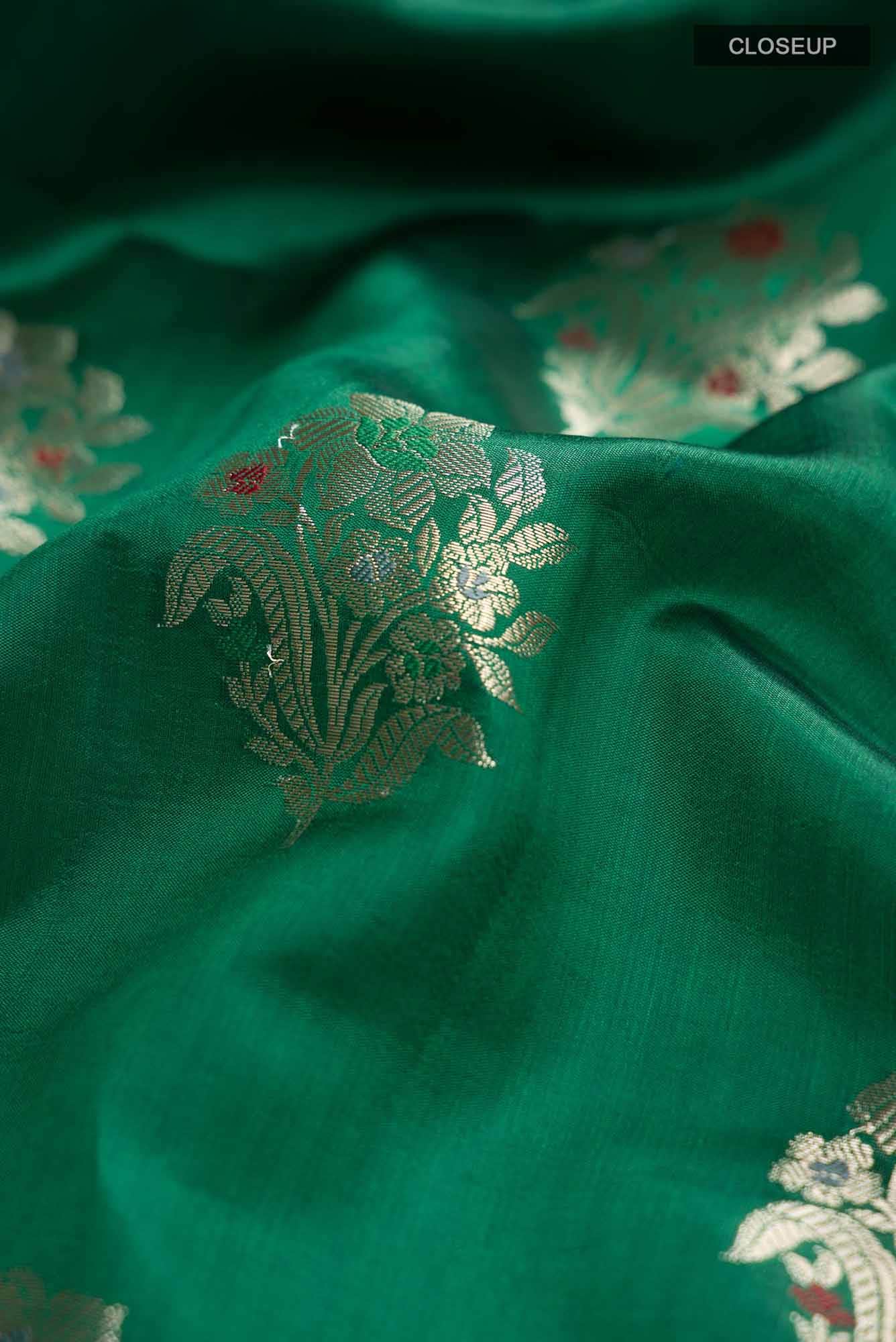 Green Banarasi Raw Silk Saree
