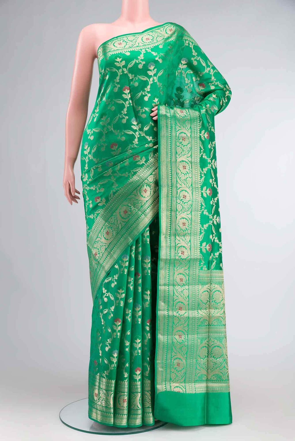 Green Banarasi Raw Silk Saree