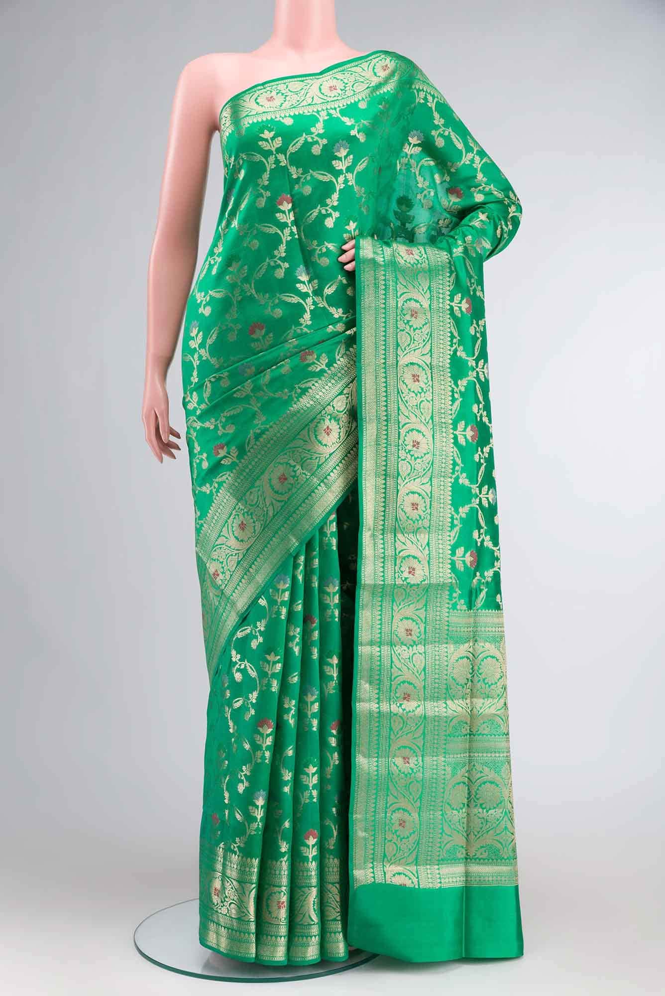 Green Banarasi Raw Silk Saree