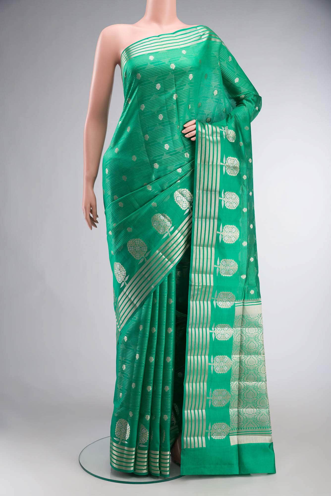 Green Banarasi Raw Silk Saree