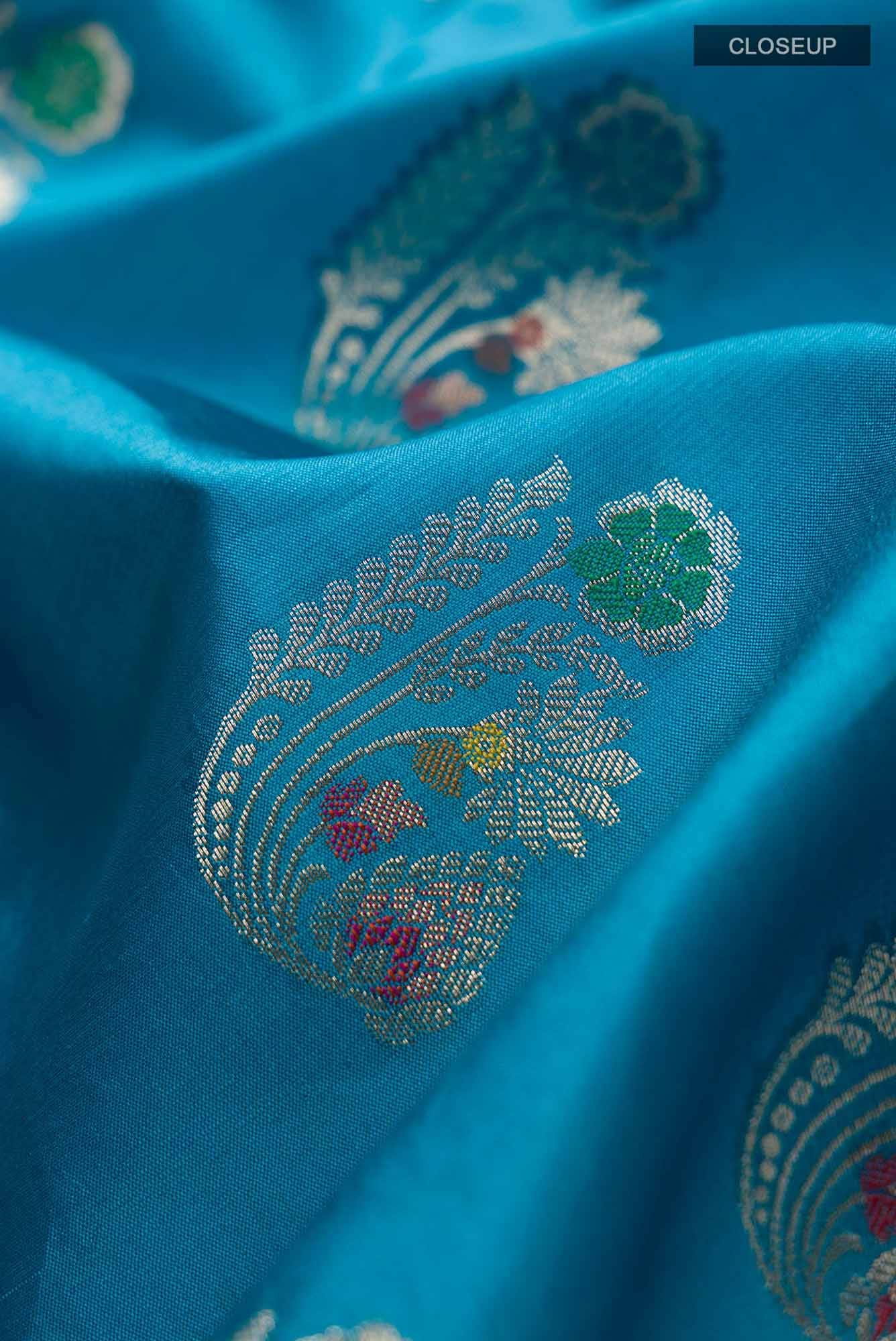 Blue Banarasi Raw Silk Saree