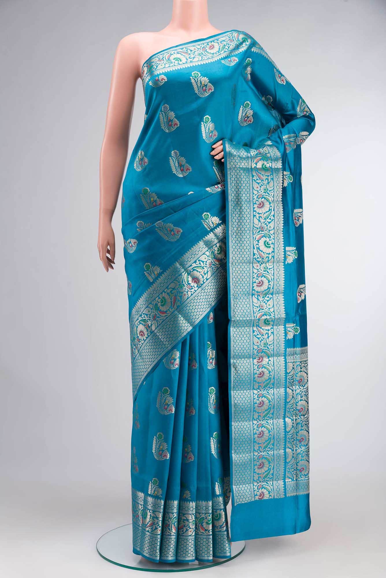 Blue Banarasi Raw Silk Saree
